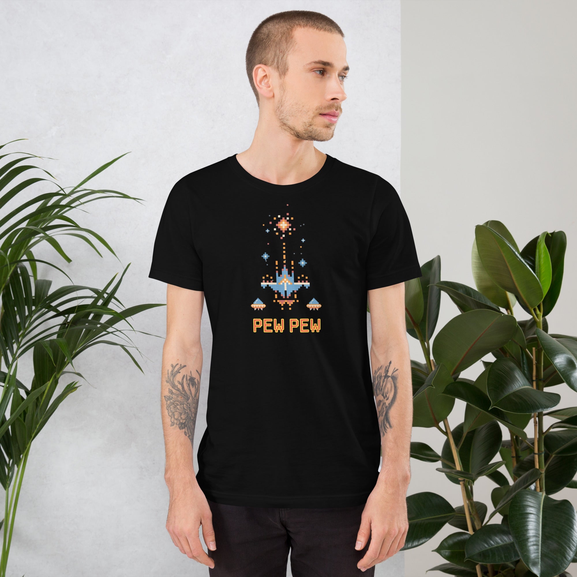 Pew Pew Retro Arcade T-Shirt Geek Nerd Advertise to Meta Elle FLOW DESC WRITING