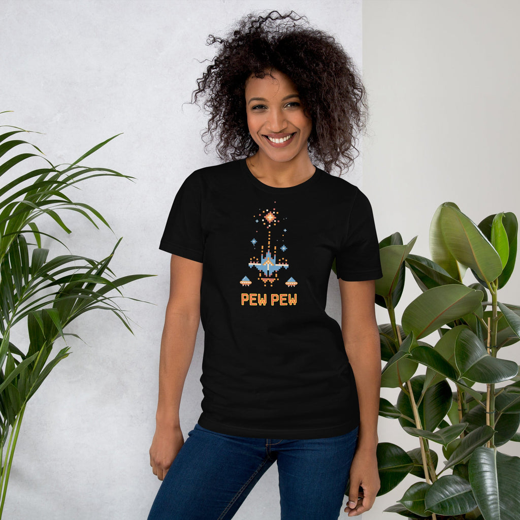 Pew Pew Retro Arcade T-Shirt Geek Nerd Advertise to Meta Elle FLOW DESC WRITING