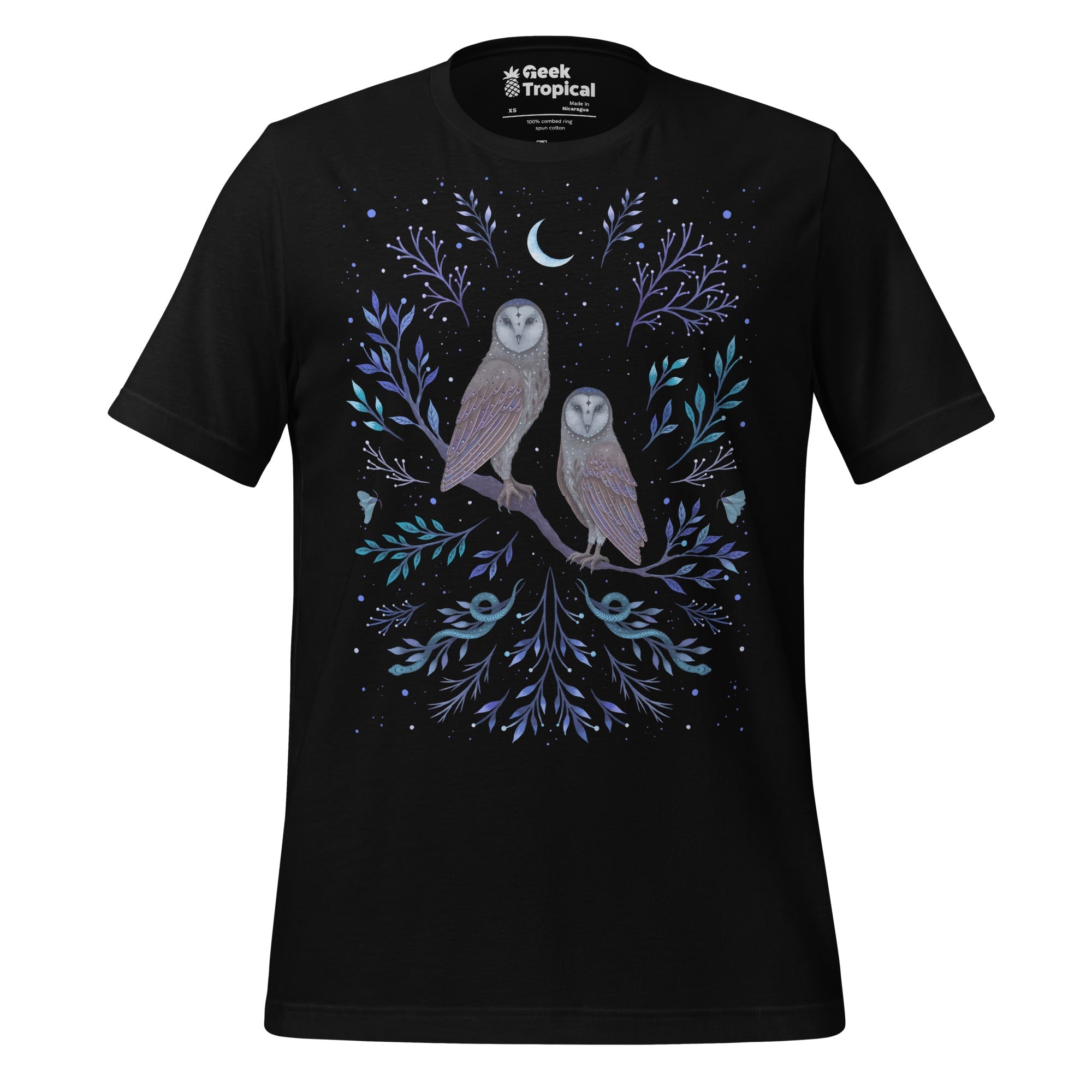 Owls In The Moonlight T-Shirt Geek Nerd Advertise to Meta Animal Patterns Botany Print
