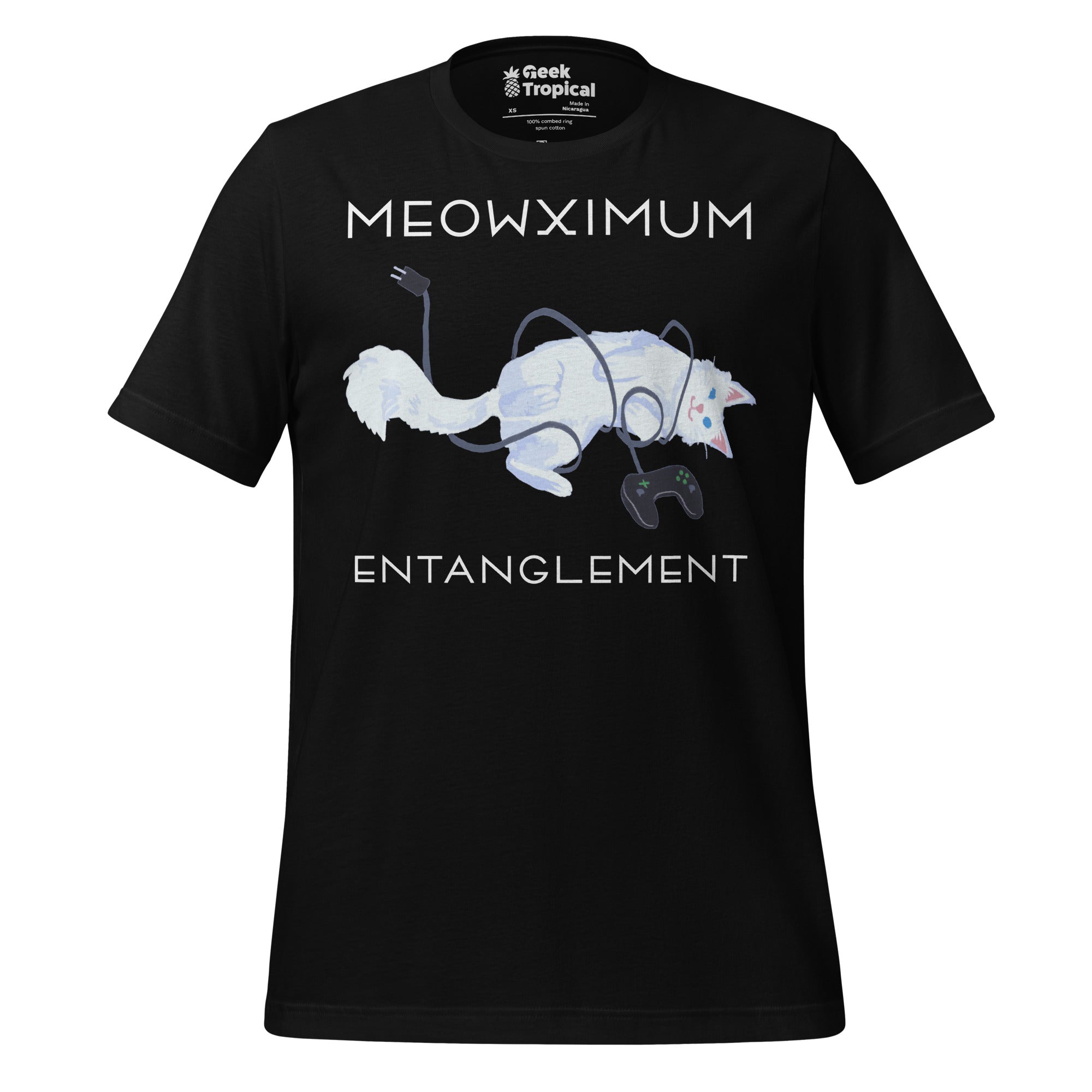 Meowximum Entanglement T-Shirt Geek Nerd Advertise to Meta Animal Patterns Design by Claire Murphy