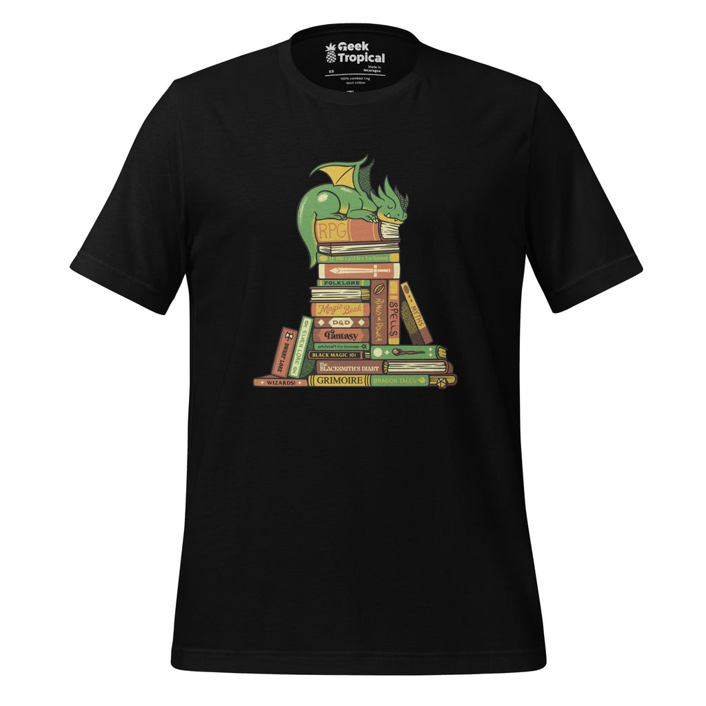 Book Hoarder Dragon T-Shirt Geek Nerd Advertise to Meta Book Prints Design by Tobe Fonseca