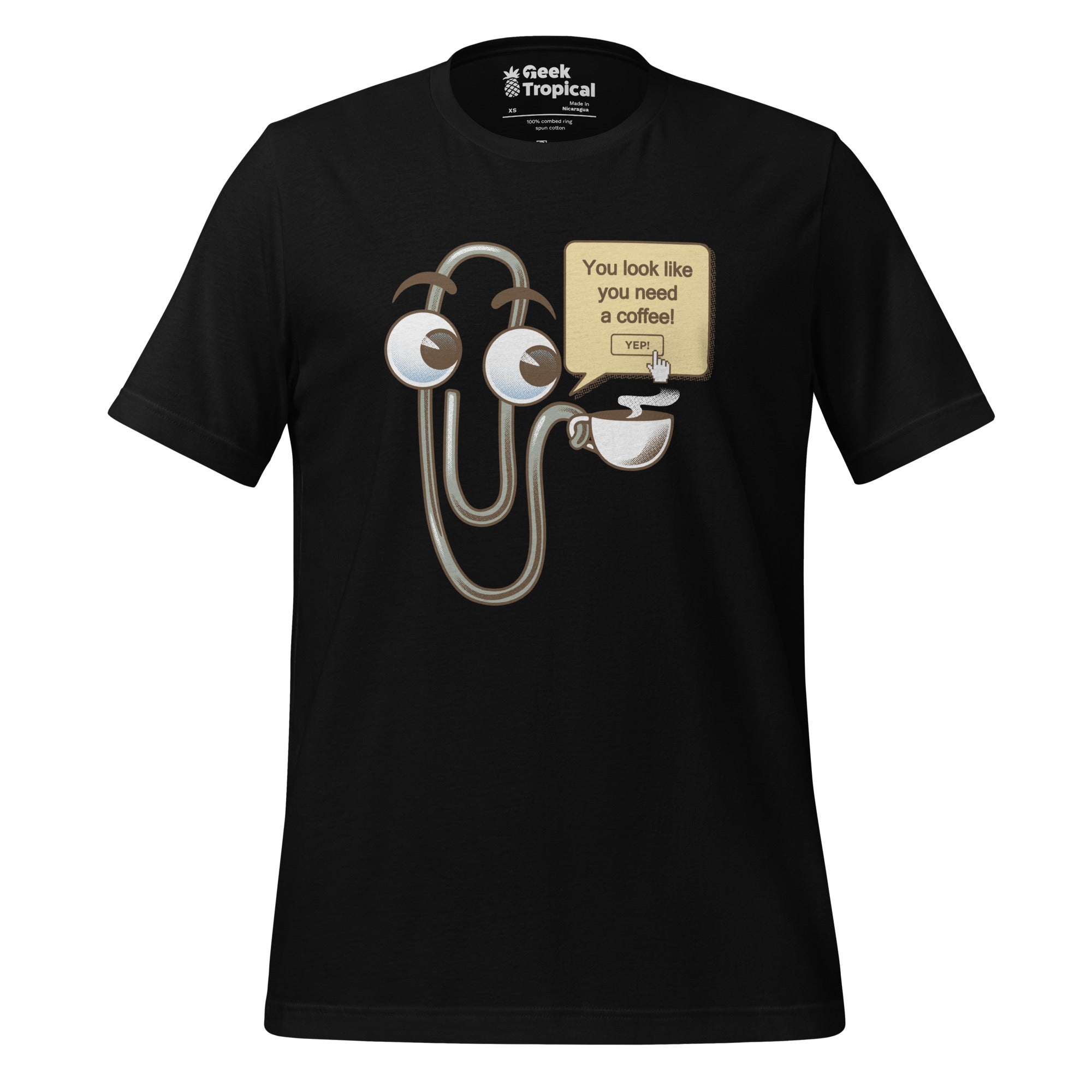 Clippy You Need a Coffee T-Shirt Geek Nerd Advertise to Meta computer print Design by Tobe Fonseca