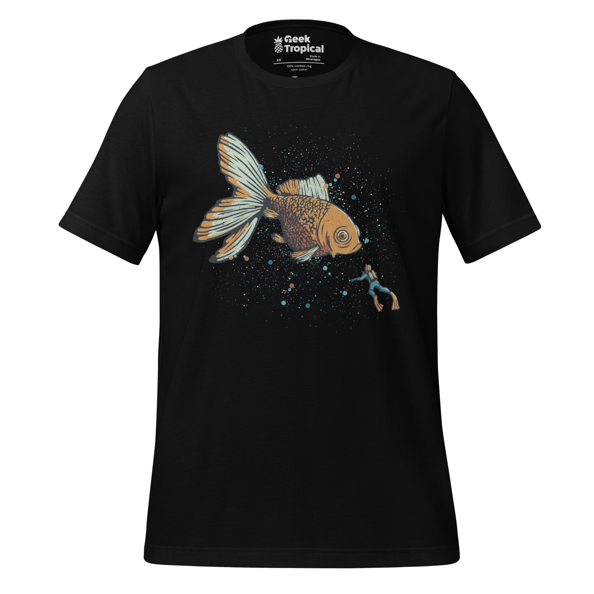 Golden Fish Scuba Diver T-Shirt Geek Nerd Advertise to Meta Animal Patterns Design by Tobe Fonseca