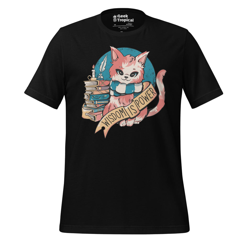 Wisdom is Power Book Cat T-Shirt Geek Nerd Advertise to Meta Animal Patterns Book Prints