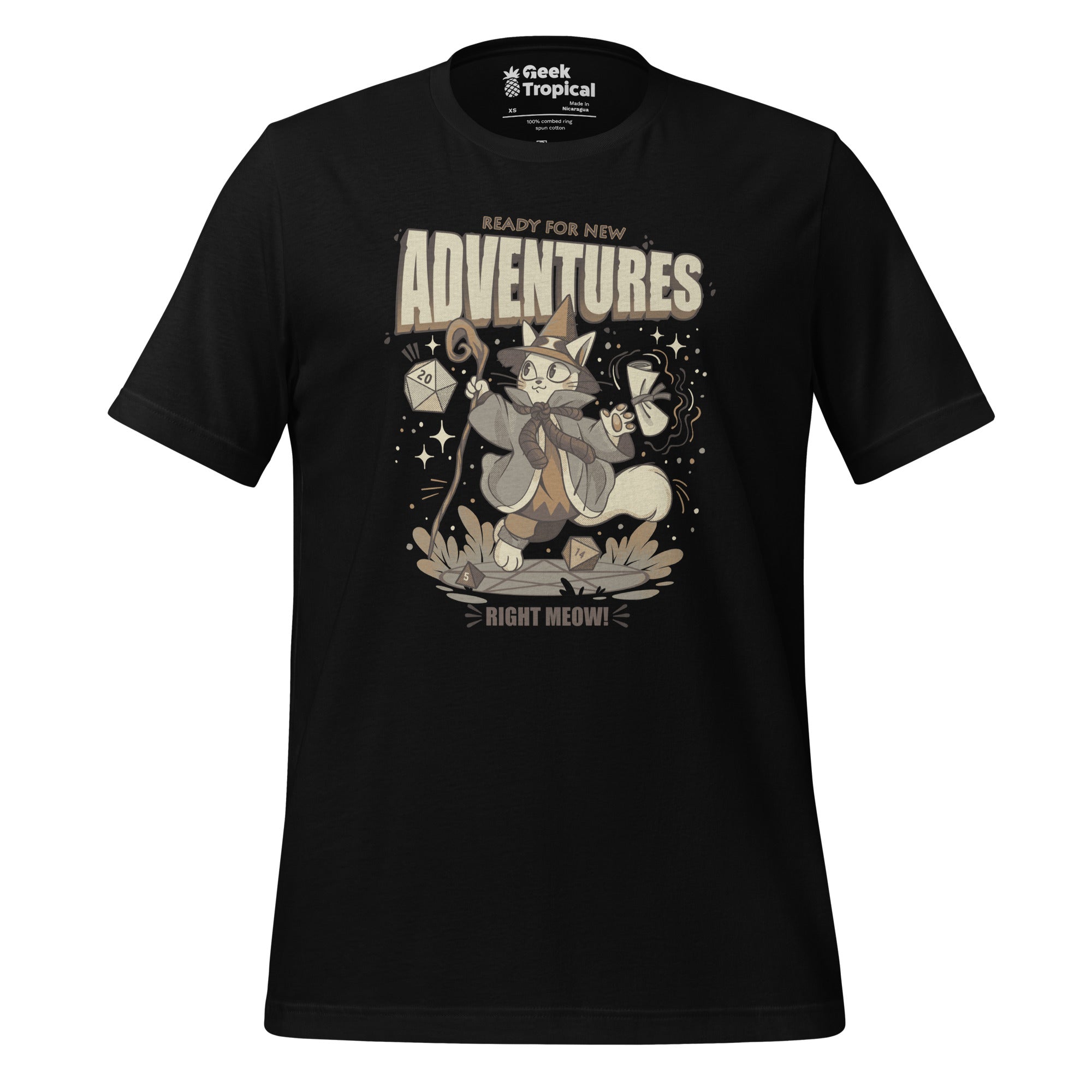 Wizard Cat Ready For Adventure Light T-Shirt Geek Nerd Advertise to Meta Animal Patterns Design by Tobe Fonseca