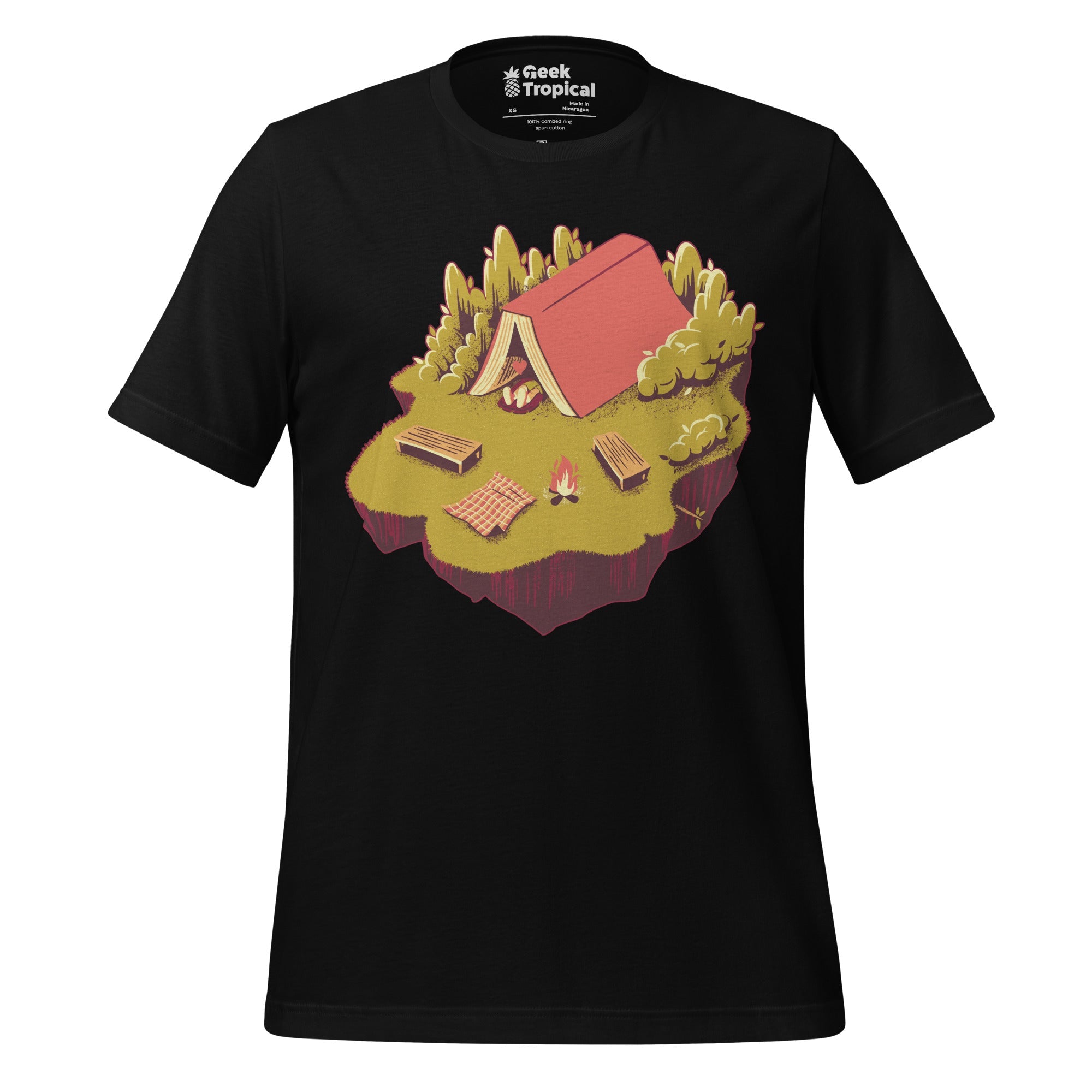 Camping with a Book T-Shirt Geek Nerd Advertise to Meta Book Prints Design by Tobe Fonseca