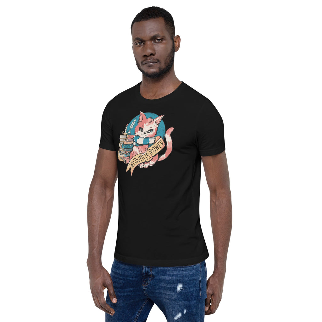 Wisdom is Power Books and Cat T-Shirt Geek Nerd Advertise to Meta Animal Patterns Book Prints
