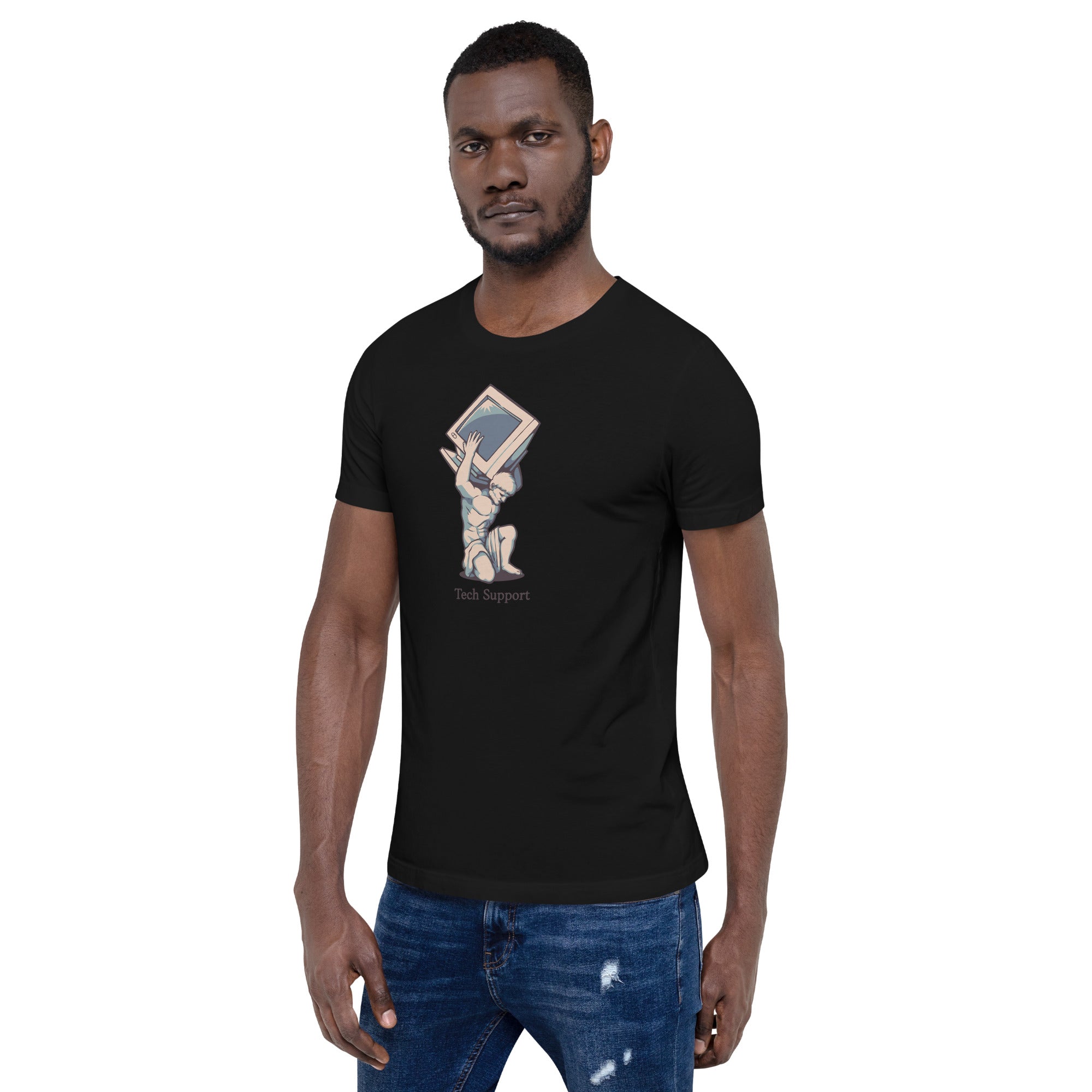 Tech Support Atlas Computer Salmon T-Shirt Geek Nerd Advertise to Meta computer print Design by Tobe Fonseca