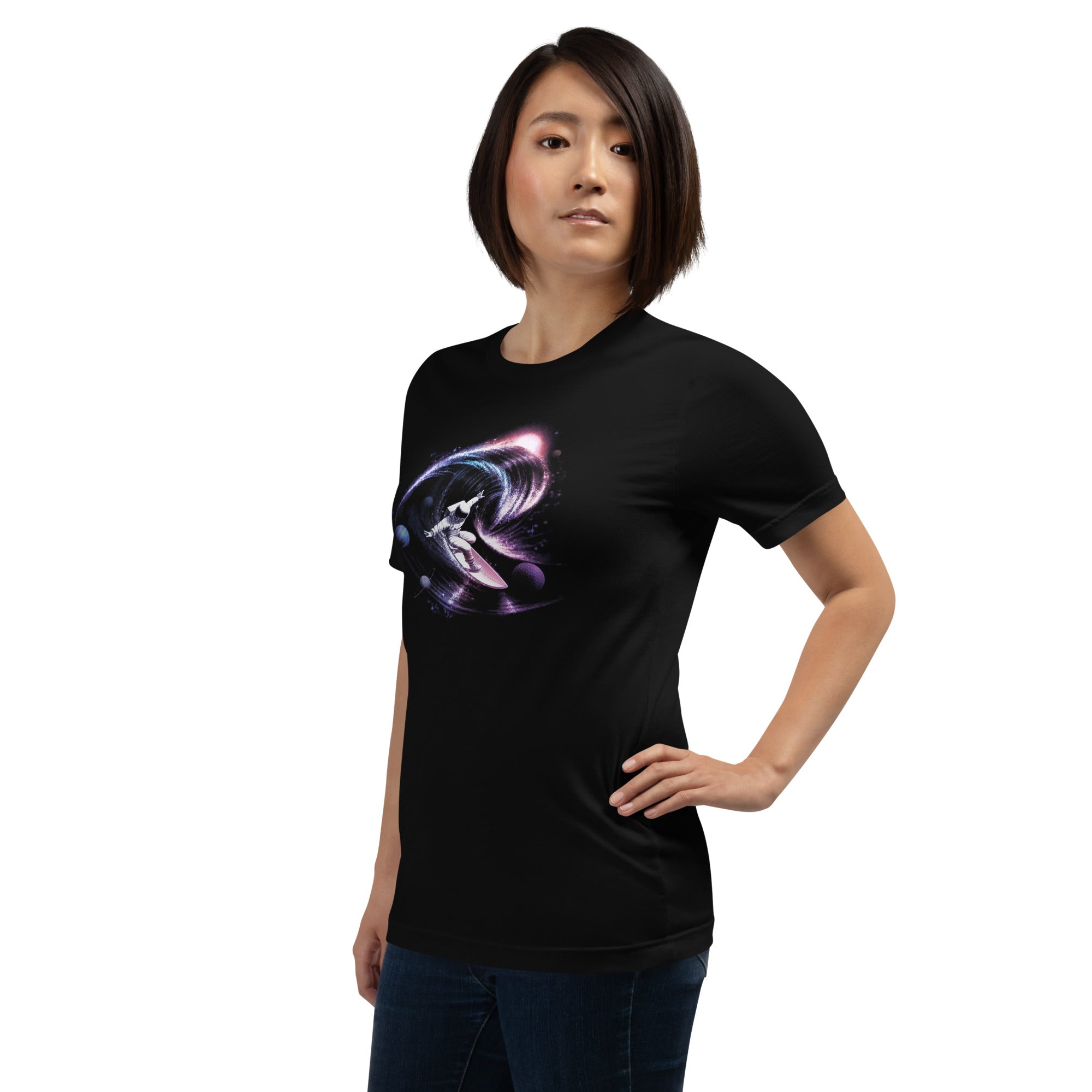 Surfing The Universe Gravity T-Shirt Geek Nerd Advertise to Meta Design by Tobe Fonseca FLOW DESC WRITING