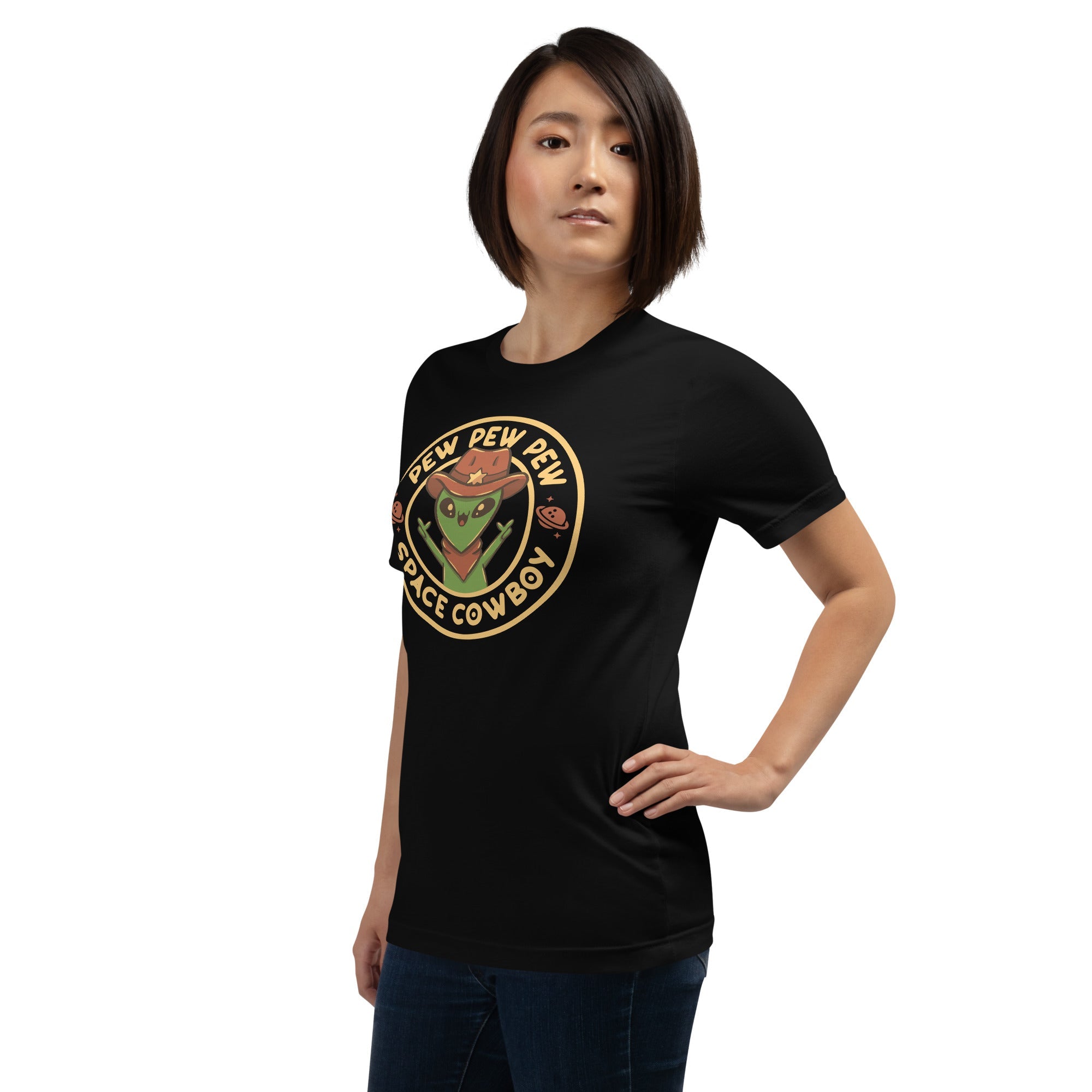 Space Cowboy Funny Alien Brown T-Shirt Geek Nerd Advertise to Meta Design by Tobe Fonseca FLOW DESC WRITING