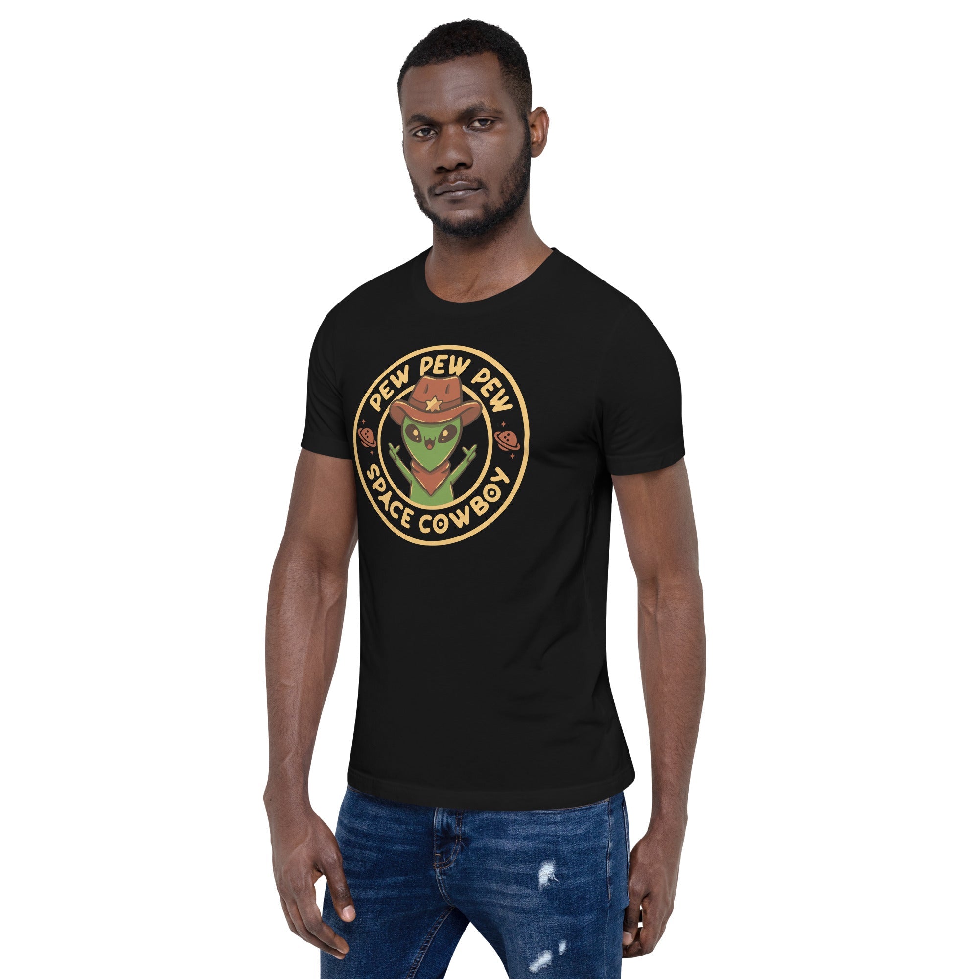 Space Cowboy Funny Alien Brown T-Shirt Geek Nerd Advertise to Meta Design by Tobe Fonseca FLOW DESC WRITING