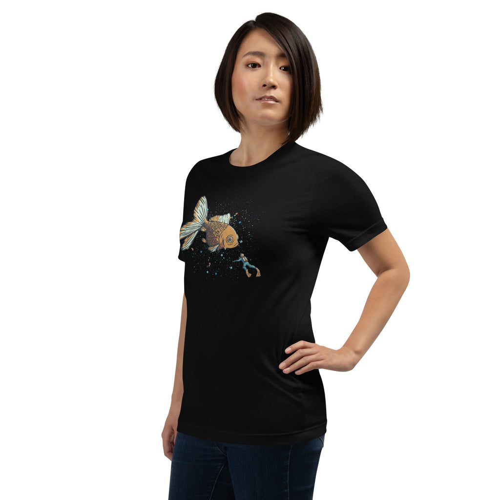 Golden Fish Scuba Diver T-Shirt Geek Nerd Advertise to Meta Animal Patterns Design by Tobe Fonseca