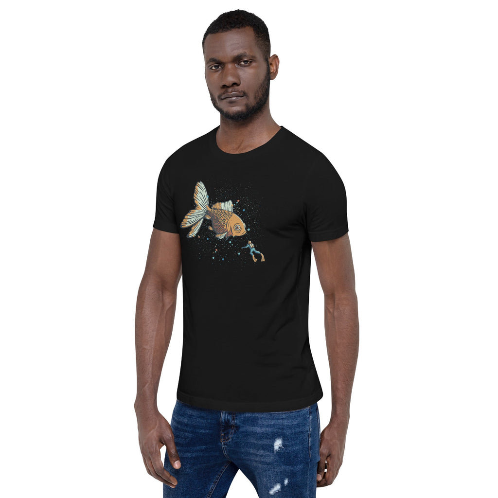 Golden Fish Scuba Diver T-Shirt Geek Nerd Advertise to Meta Animal Patterns Design by Tobe Fonseca