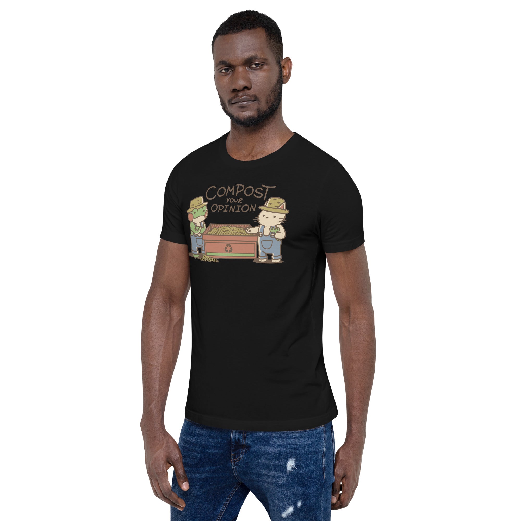 Compost Your Opinion! Frog and Cat T-Shirt Geek Nerd Advertise to Meta Animal Patterns Botany Print