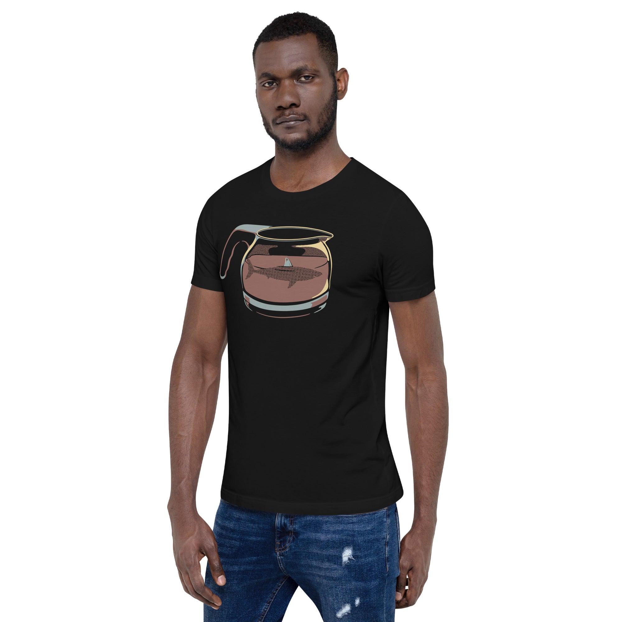 Coffee Jar Shark - Dangerous and Caffeinated T-Shirt Geek Nerd Advertise to Meta Animal Patterns Design by Tobe Fonseca