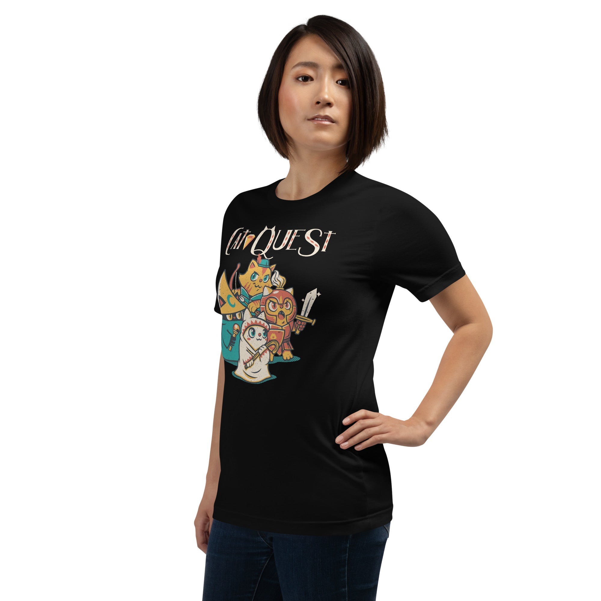 Cat Quest RPG Cats Video Game T-Shirt Geek Nerd Advertise to Meta Animal Patterns Design by Tobe Fonseca