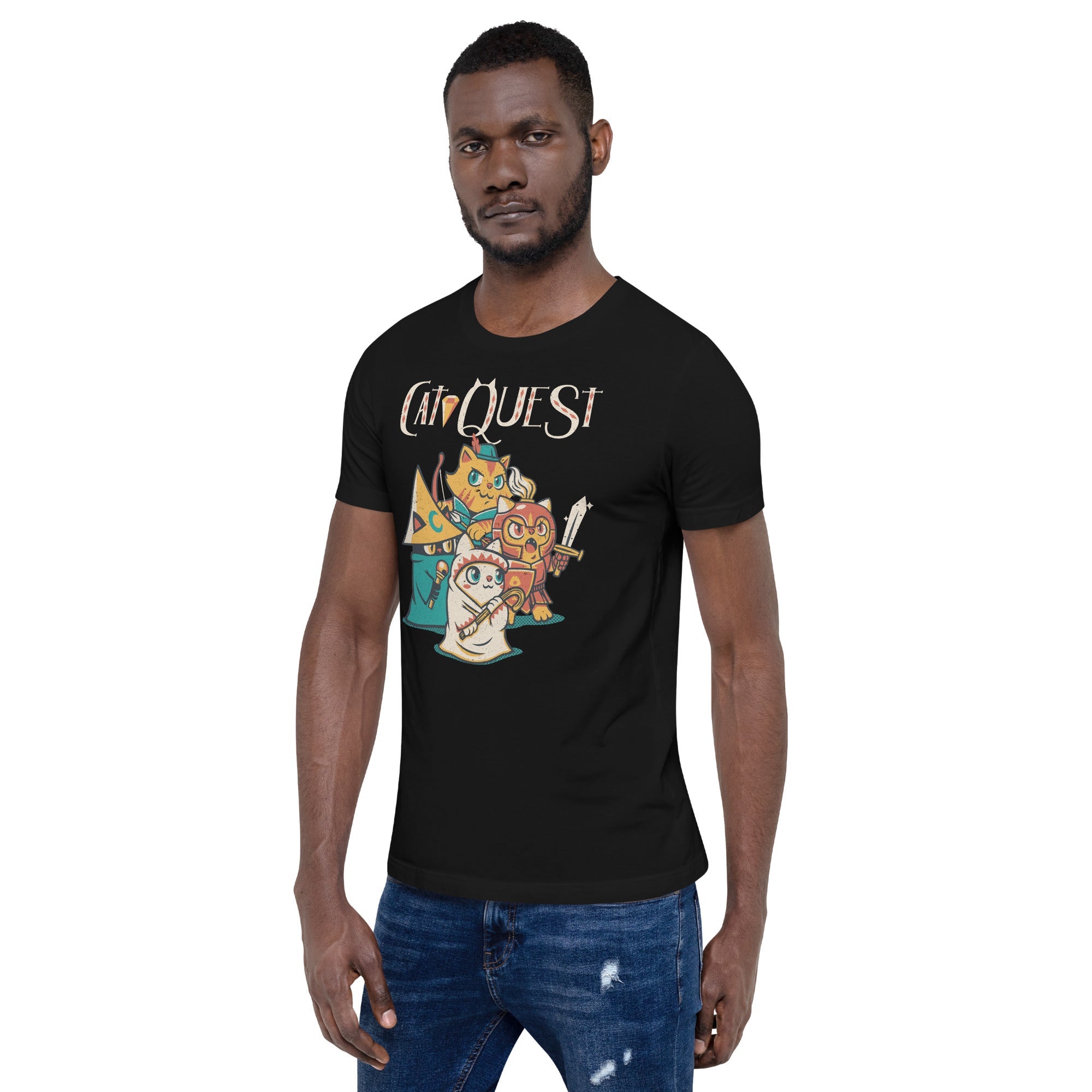 Cat Quest RPG Cats Video Game T-Shirt Geek Nerd Advertise to Meta Animal Patterns Design by Tobe Fonseca