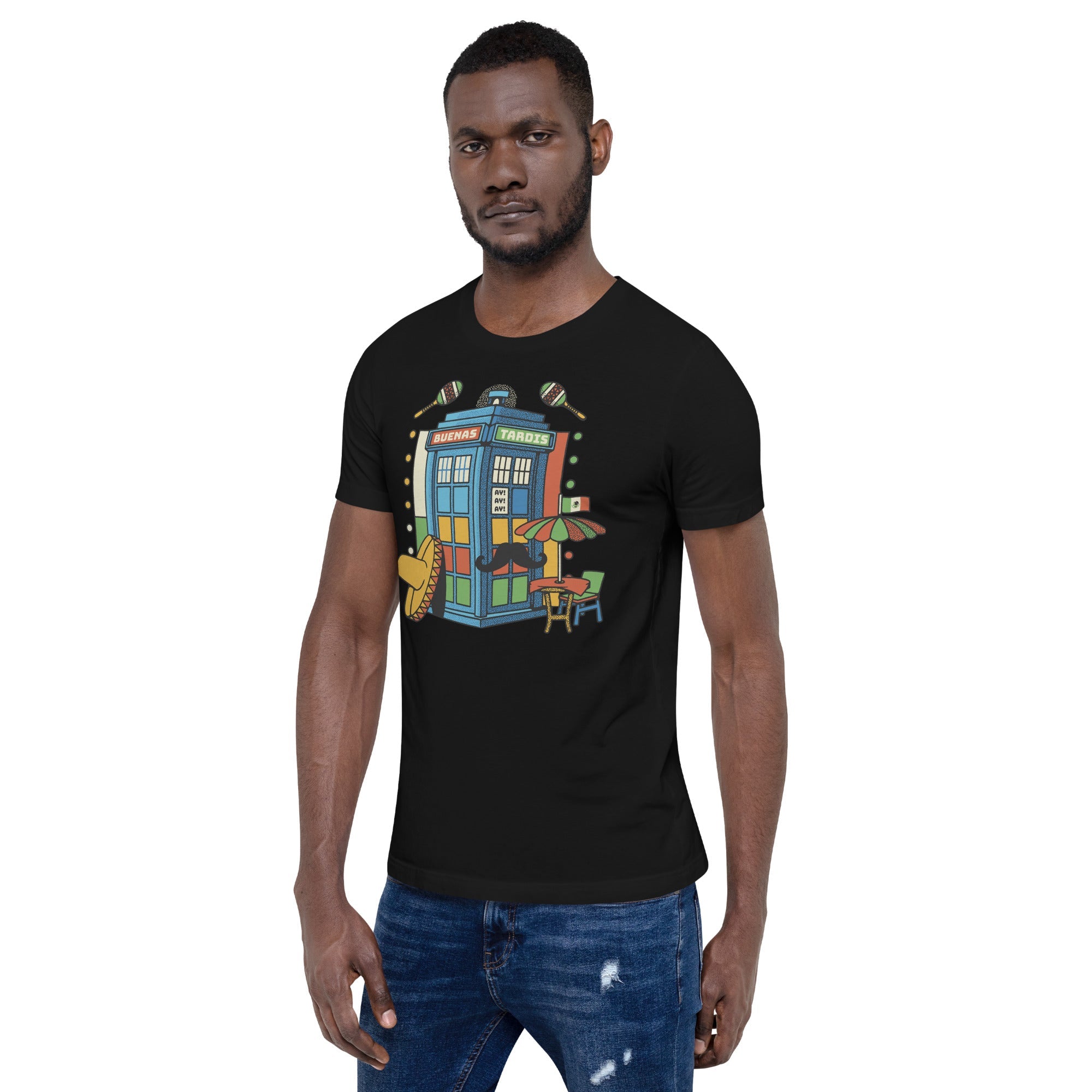 Buenas Tardis Travel Time T-Shirt Geek Nerd Advertise to Meta Design by Tobe Fonseca Fantasy Prints