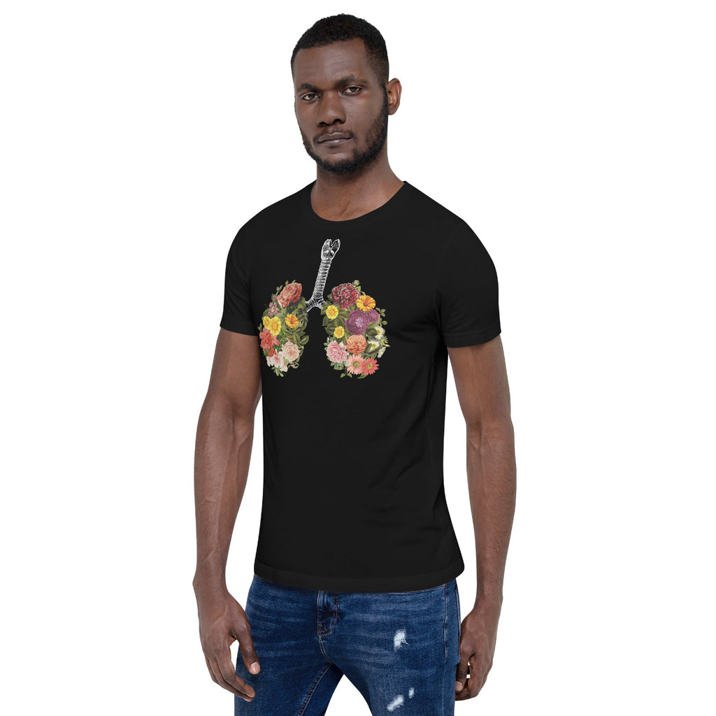 Breathing Spring Flower Lungs Black T-Shirt Geek Nerd Advertise to Meta Botany Print Design by Tobe Fonseca