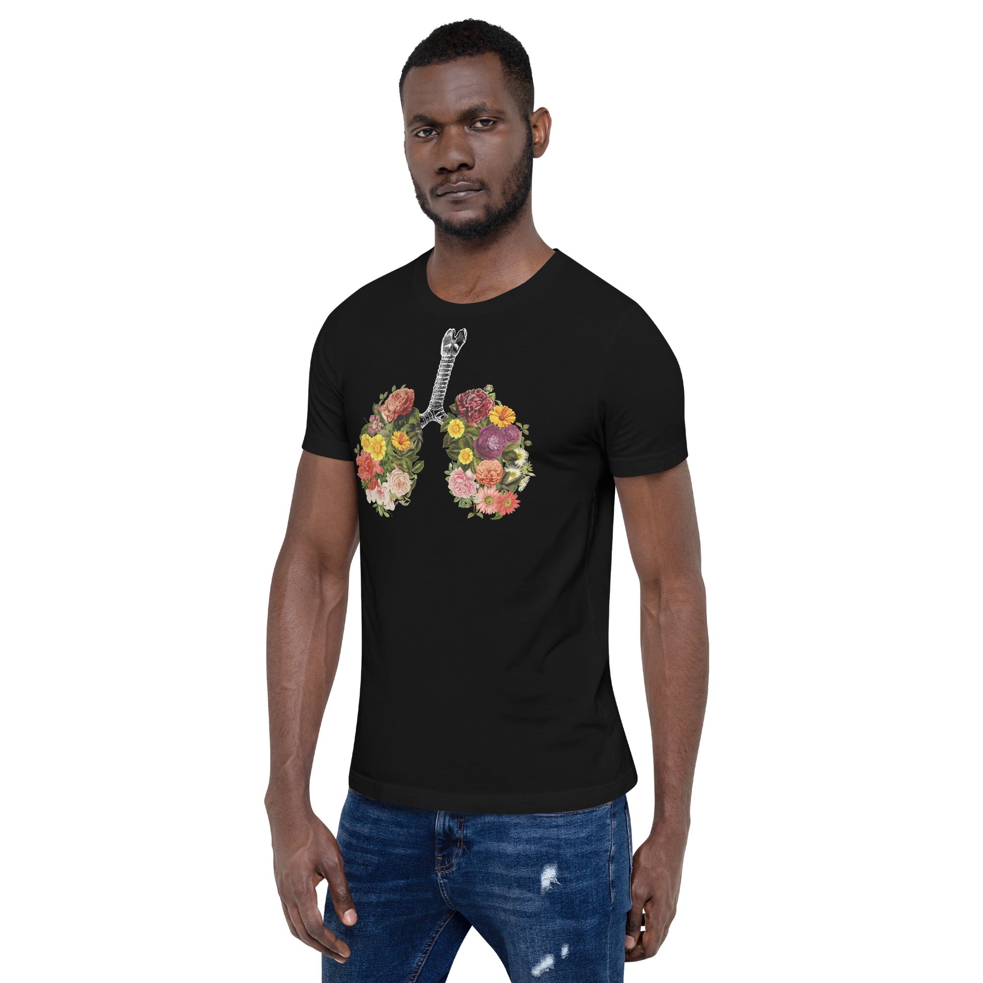 Breathing Spring Flower Lungs Black T-Shirt Geek Nerd Advertise to Meta Botany Print Design by Tobe Fonseca