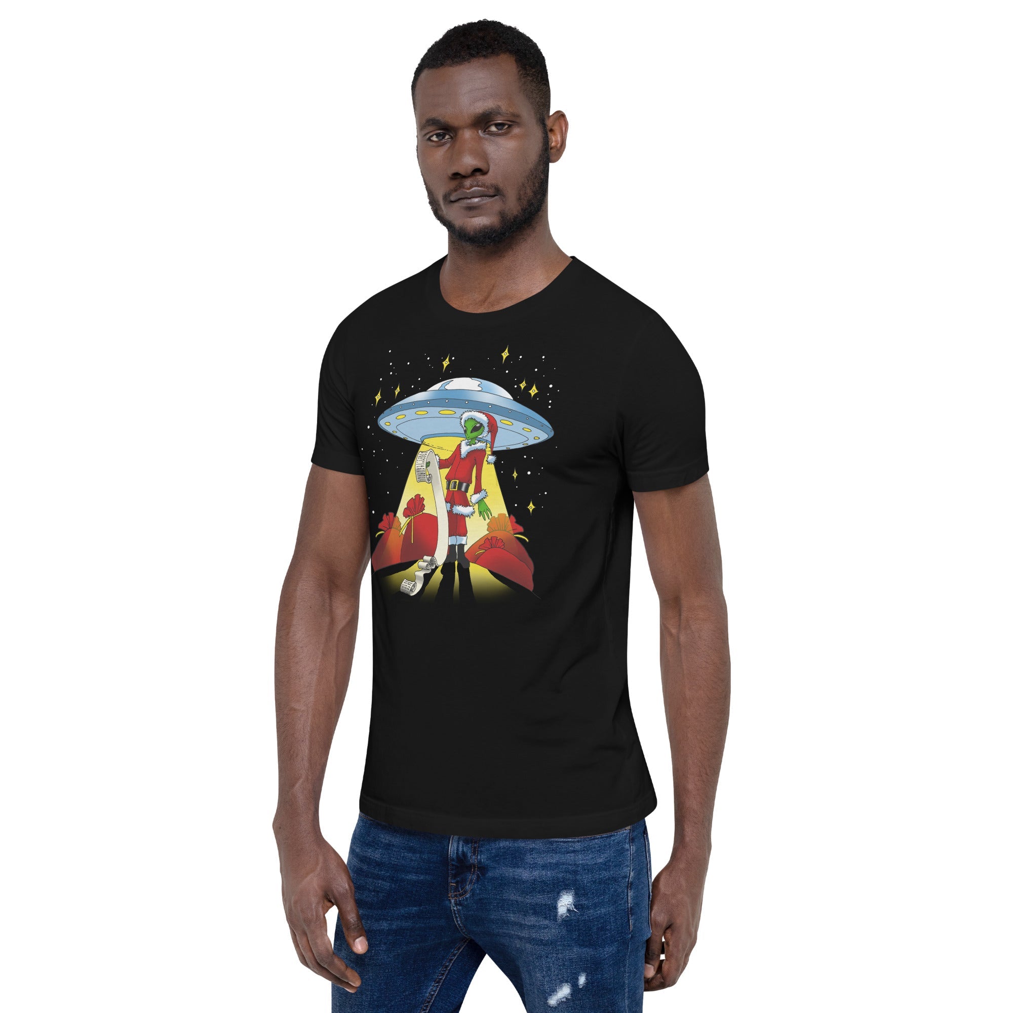 Alien Santa T-Shirt Geek Nerd Advertise to Meta Christmas Print FLOW DESC WRITING