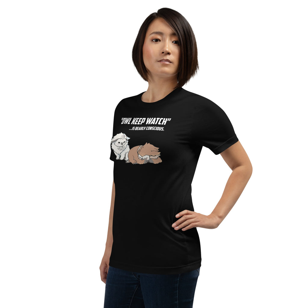 Owl Keep Watch Is Bearly Conscious Owlbears T-Shirt Geek Nerd Advertise to Meta Animal Patterns Design by Ardi Tong