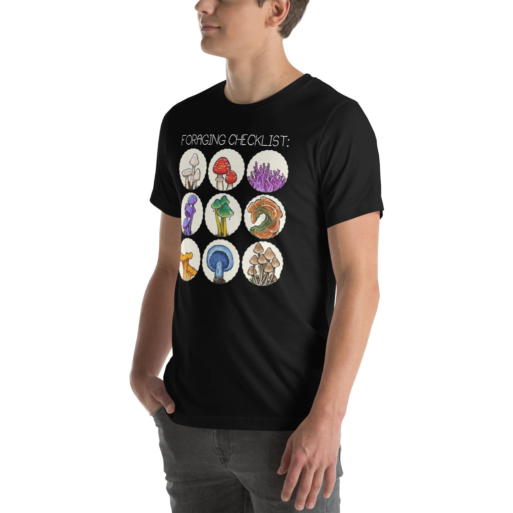 Foraging Checklist Mushrooms T-Shirt Geek Nerd Advertise to Meta Botany Print Elle