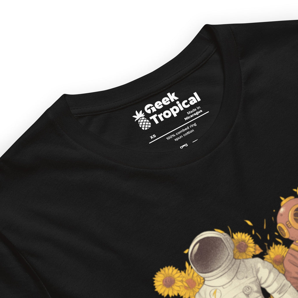 Astronaut Diving Sun Flowers - shirt Geek Nerd Botany Print Design by Tobe Fonseca FLOW DESC WRITING