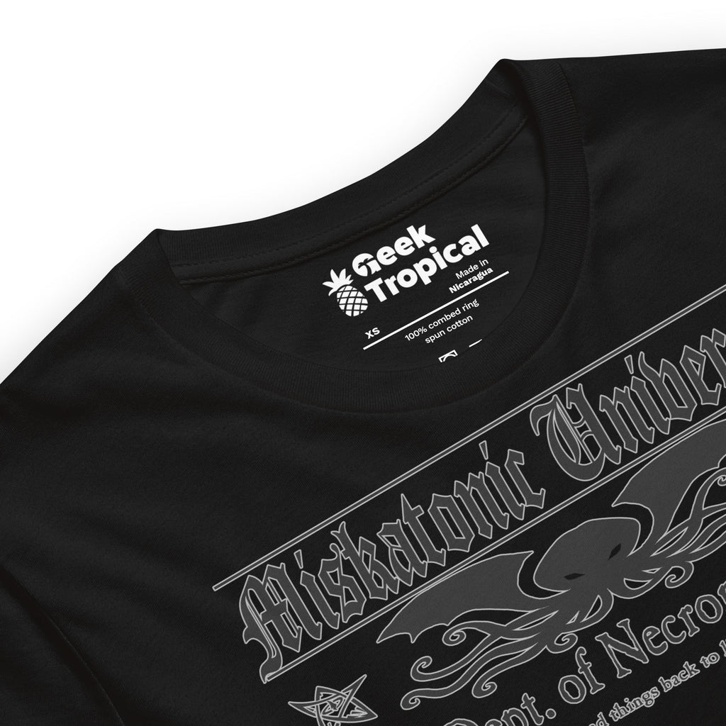 Miskatonic University Dept Necromancy T-Shirt Geek Nerd Advertise to Meta Book Prints Fantasy Prints
