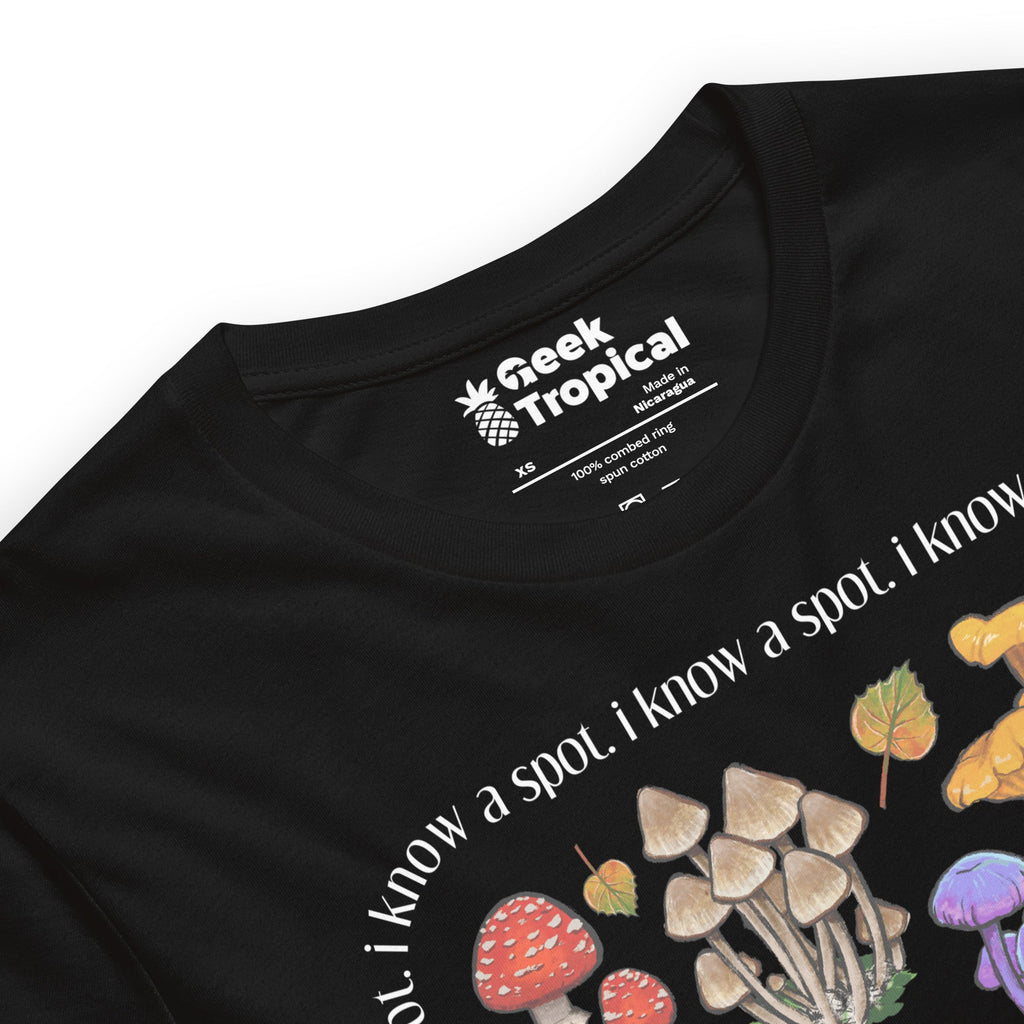 I Know A Spot Mushrooms T-Shirt Geek Nerd Advertise to Meta Botany Print Elle
