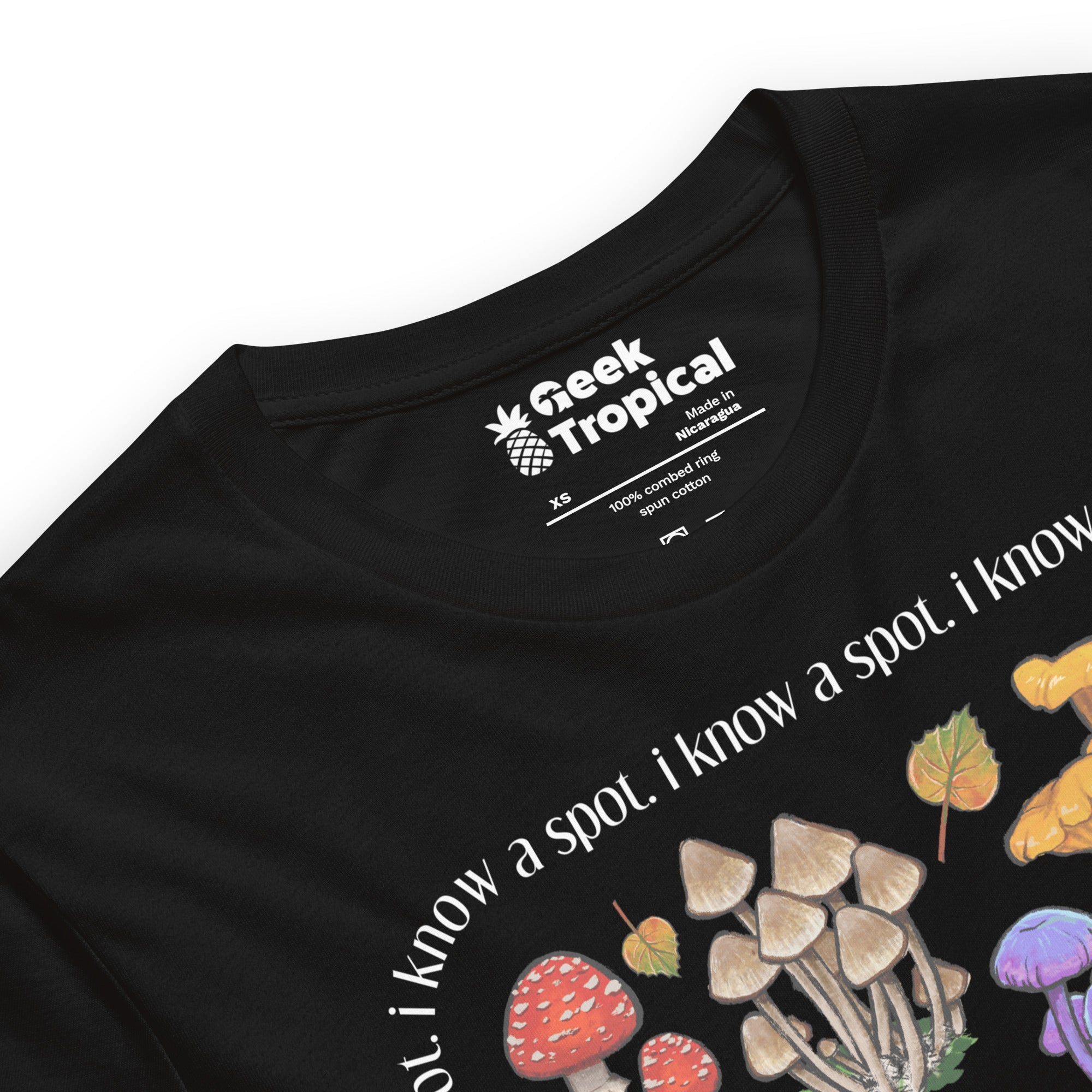 I Know A Spot Mushrooms T-Shirt Geek Nerd Advertise to Meta Botany Print Elle