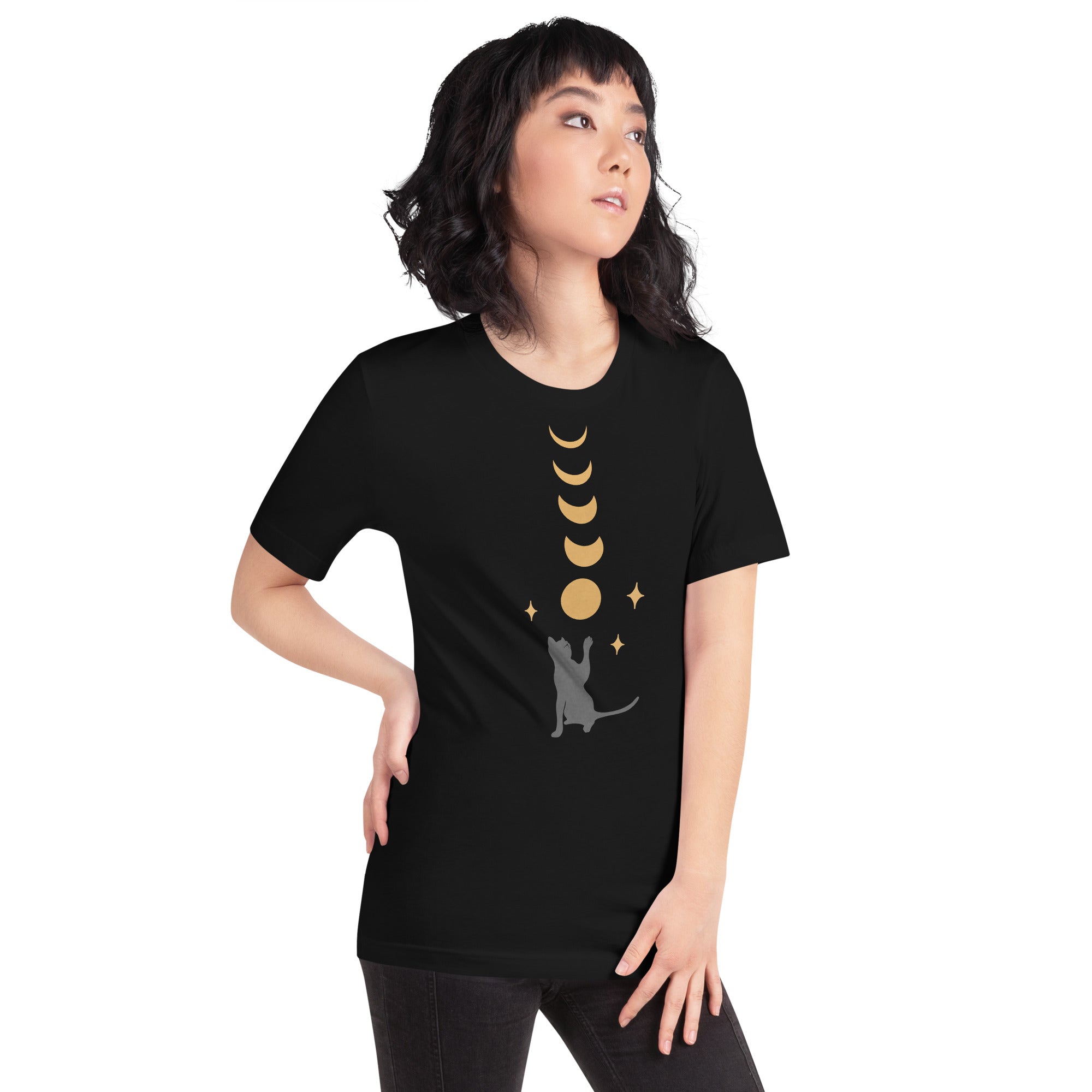Cat And Moon 2 T-Shirt Geek Nerd Advertise to Meta Animal Patterns Design by Episodic Drawing