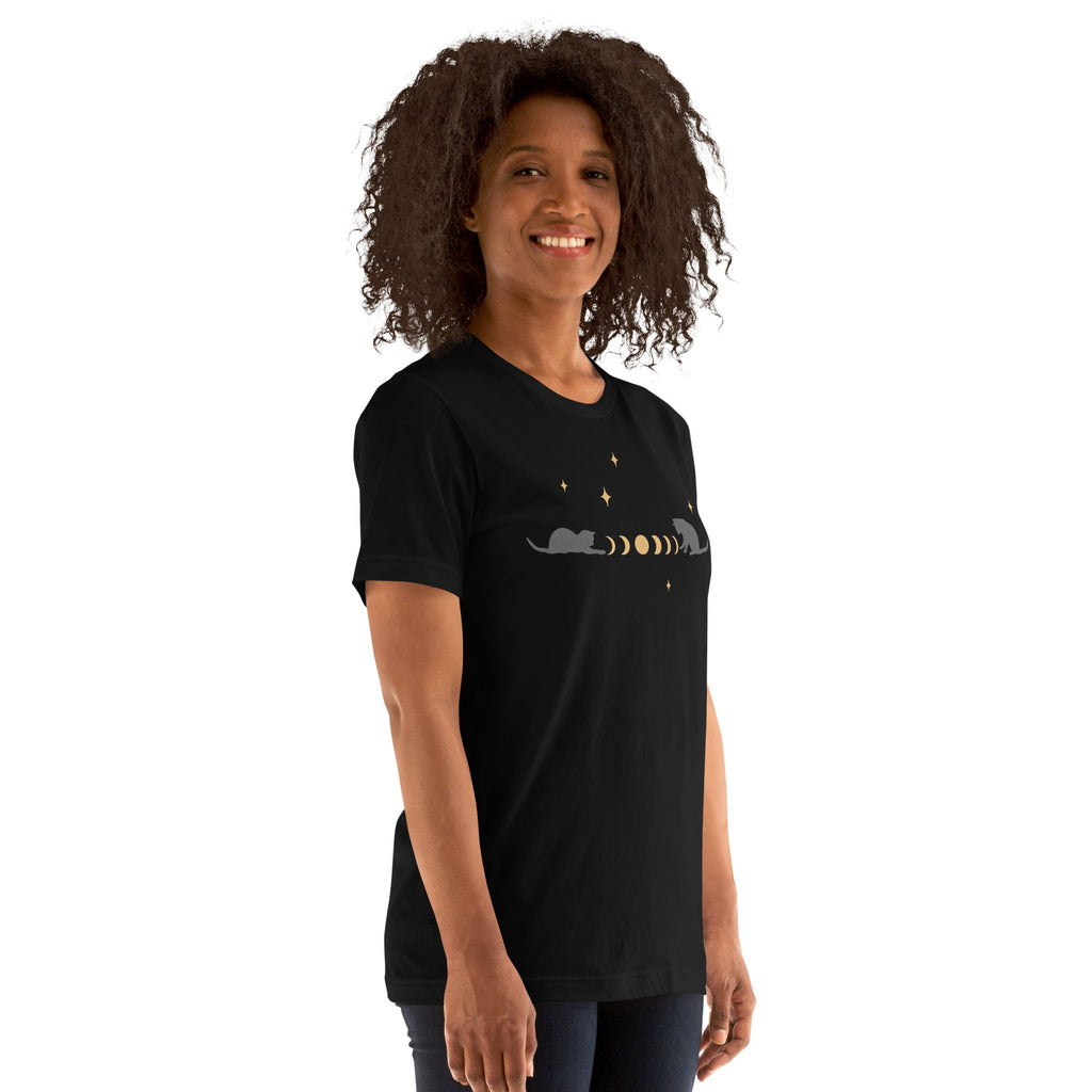 Cat And Moon 3 T-Shirt Geek Nerd Advertise to Meta Animal Patterns Design by Episodic Drawing