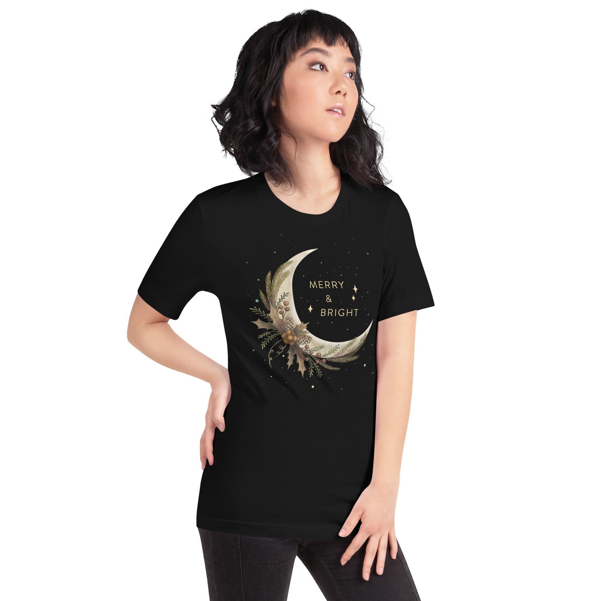 Merry And Bright T-Shirt Geek Nerd Advertise to Meta Christmas Print Design by Episodic Drawing