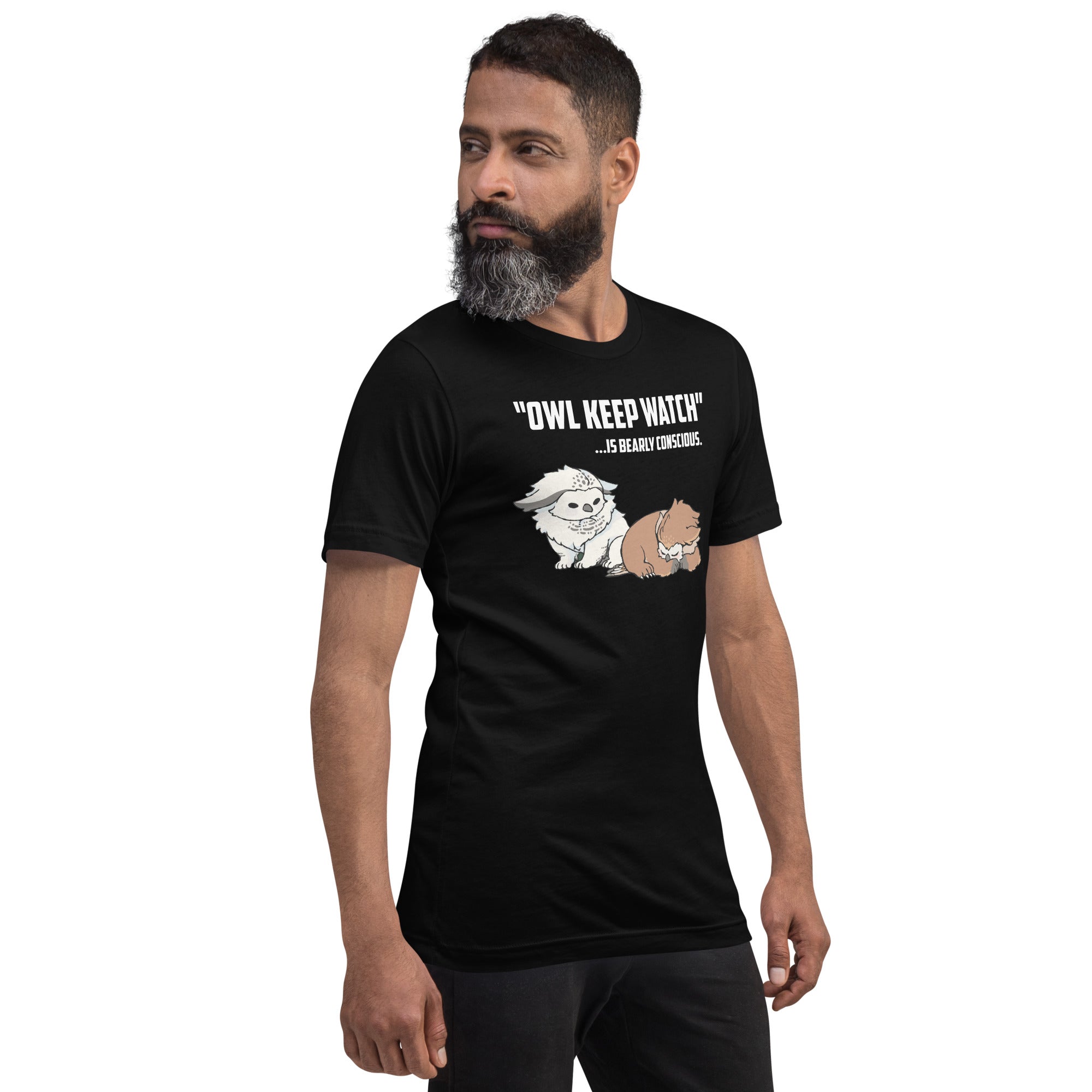 Owl Keep Watch Is Bearly Conscious Owlbears T-Shirt Geek Nerd Advertise to Meta Animal Patterns Design by Ardi Tong