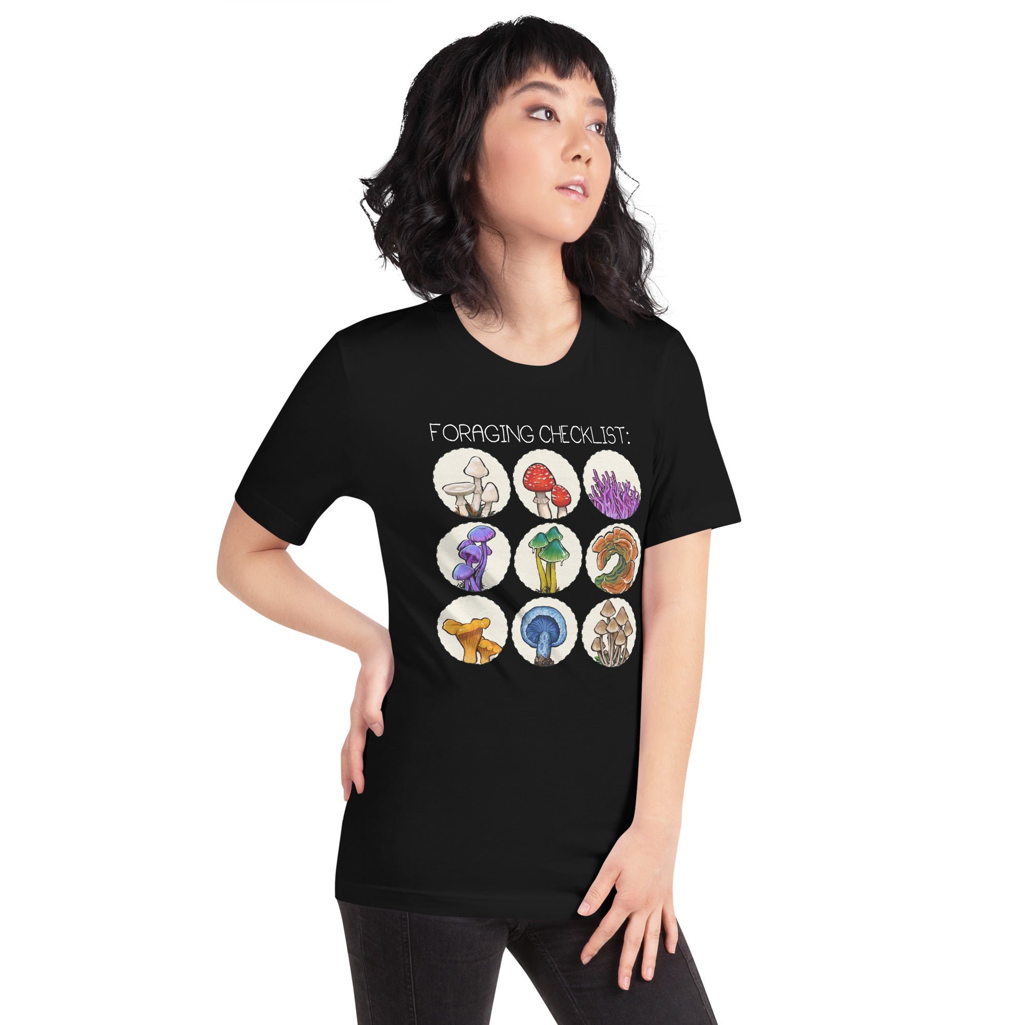 Foraging Checklist Mushrooms T-Shirt Geek Nerd Advertise to Meta Botany Print Elle