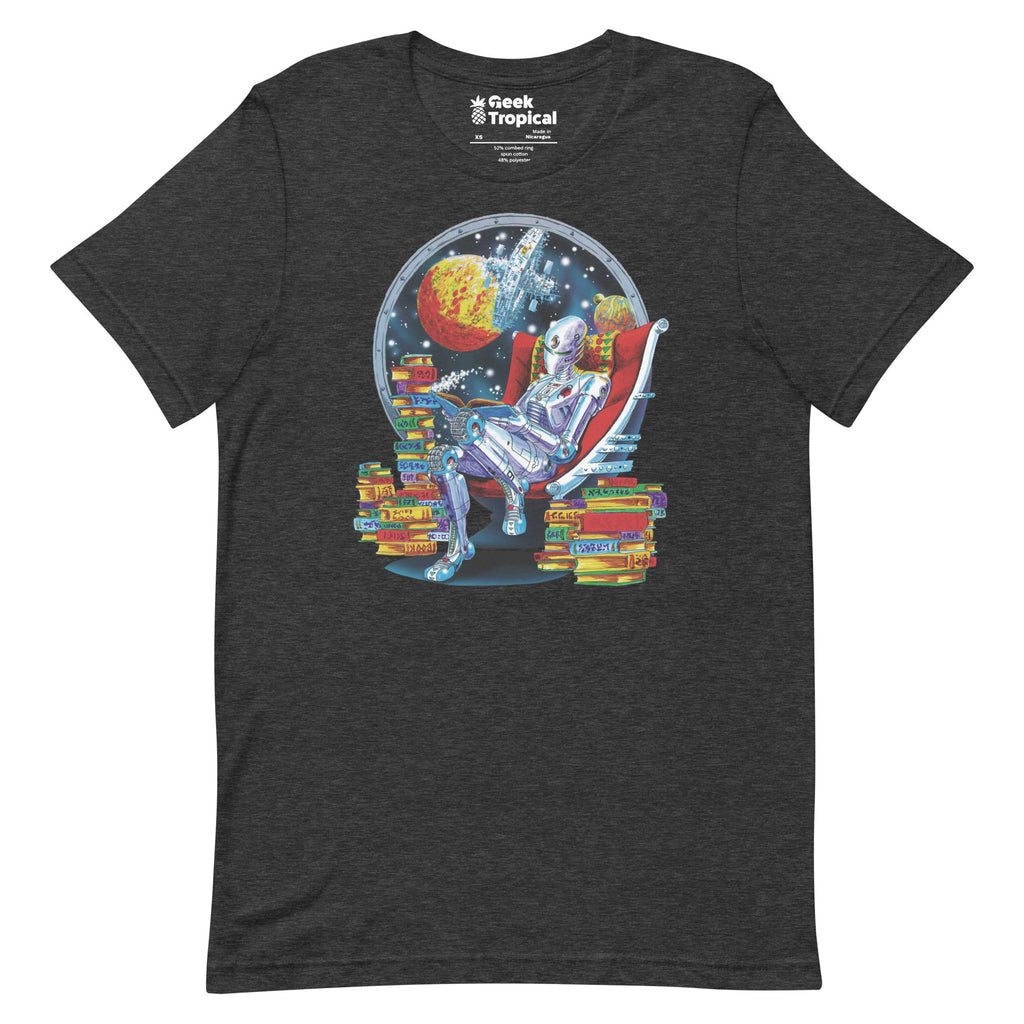 Robot Reading T-Shirt Geek Nerd Advertise to Meta Book Prints Fantasy Prints