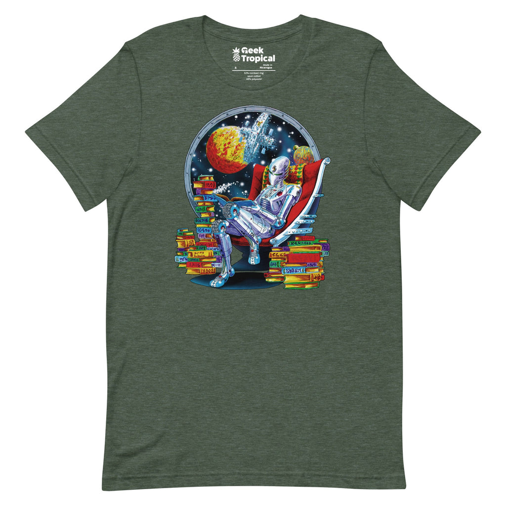 Robot Reading T-Shirt Geek Nerd Advertise to Meta Book Prints Fantasy Prints