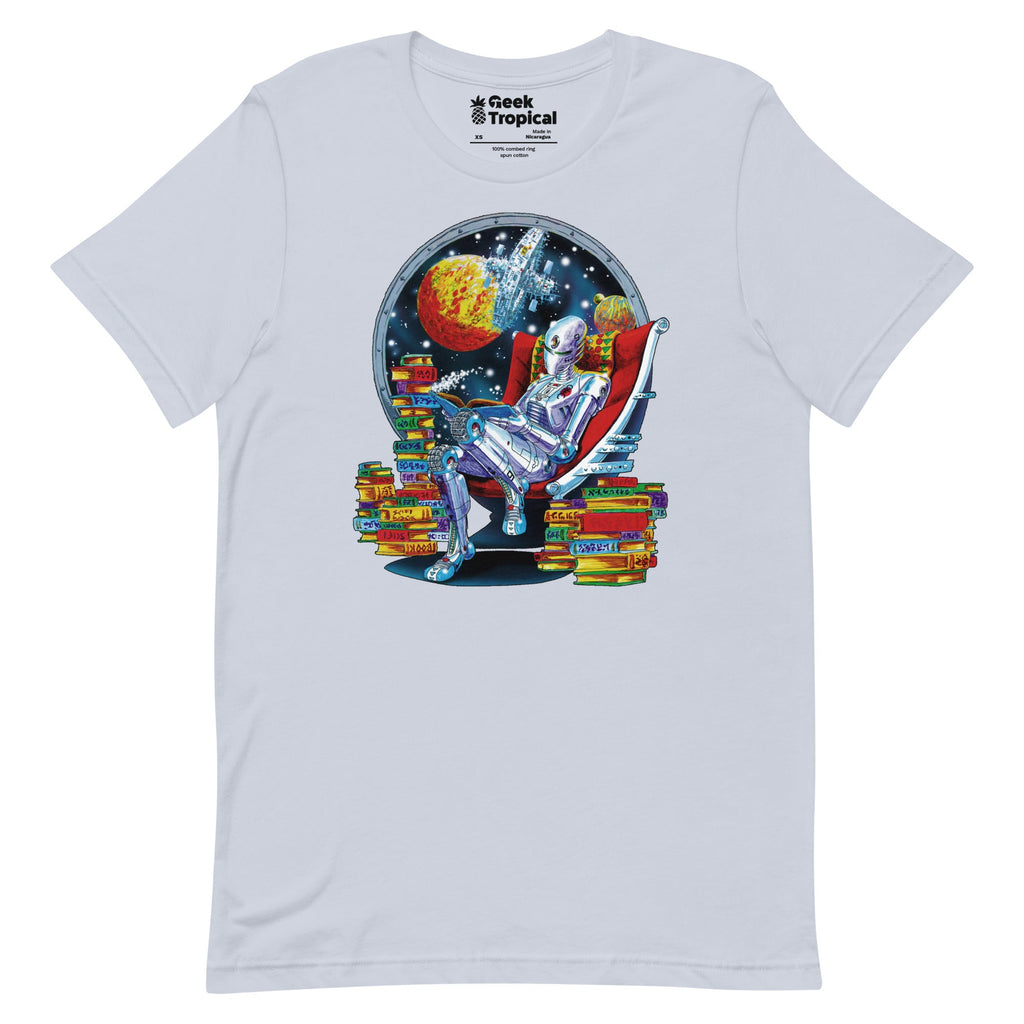 Robot Reading T-Shirt Geek Nerd Advertise to Meta Book Prints Fantasy Prints
