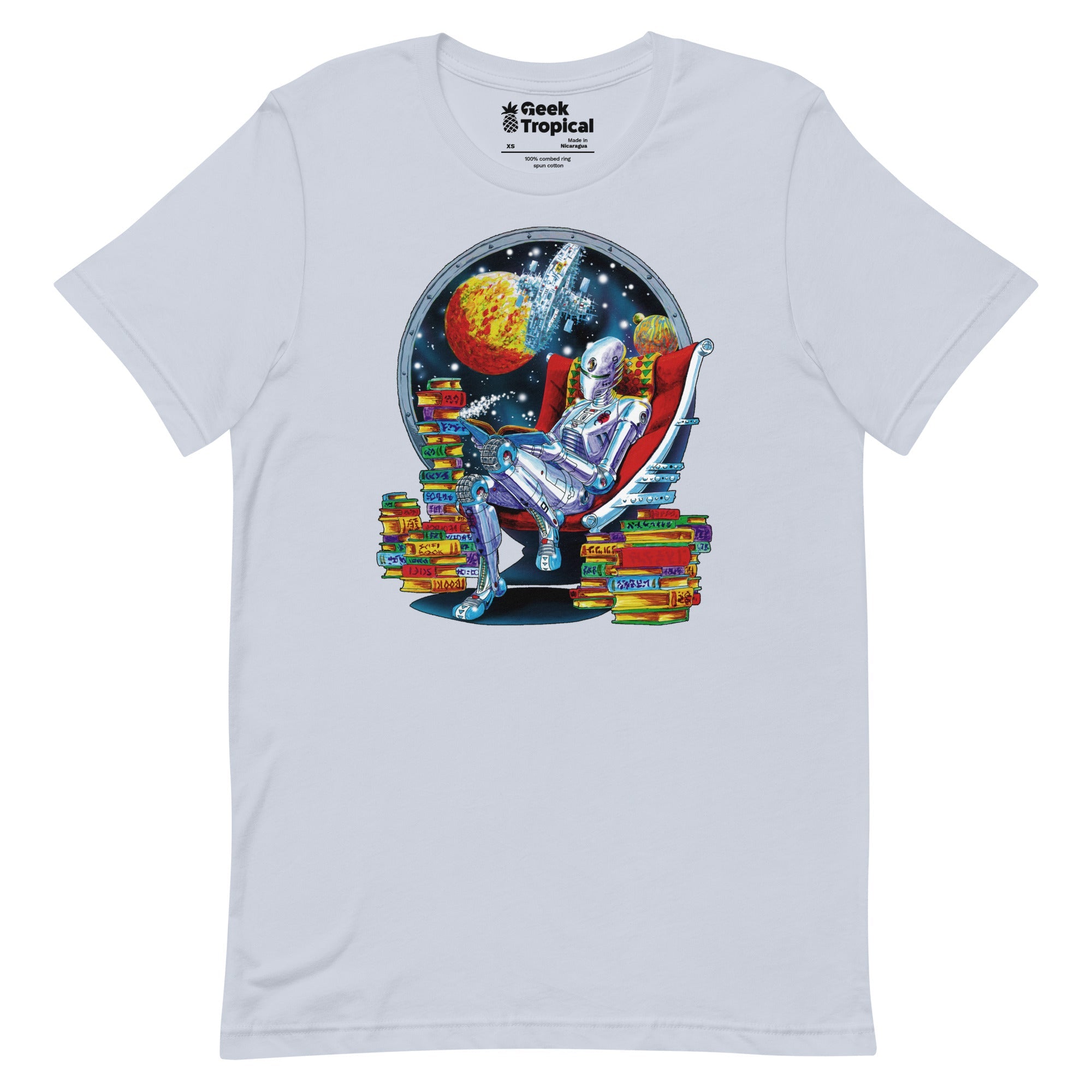 Robot Reading T-Shirt Geek Nerd Advertise to Meta Book Prints Fantasy Prints