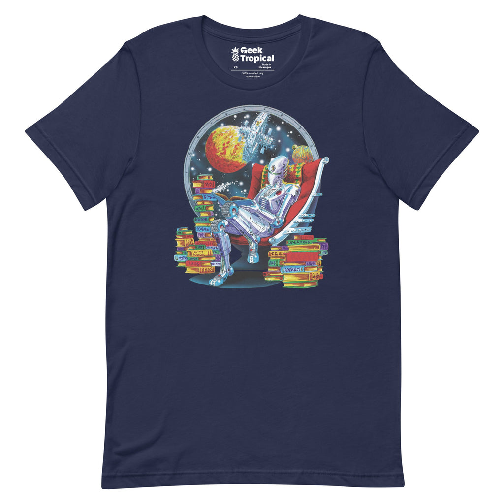 Robot Reading T-Shirt Geek Nerd Advertise to Meta Book Prints Fantasy Prints