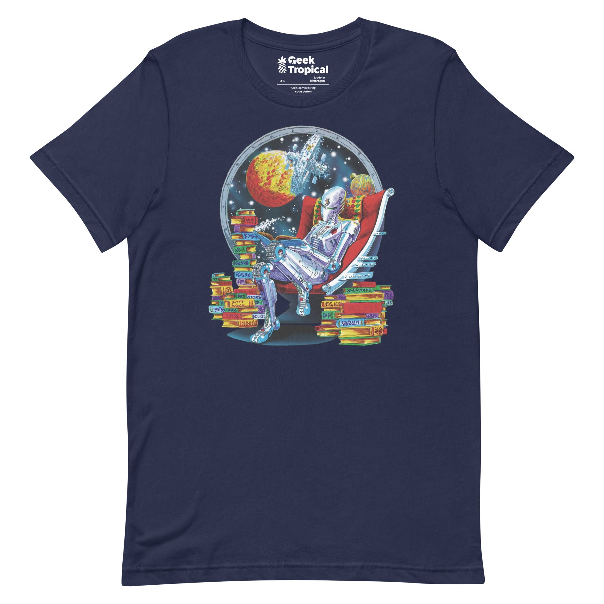 Robot Reading T-Shirt Geek Nerd Advertise to Meta Book Prints Fantasy Prints