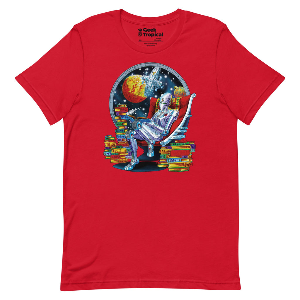 Robot Reading T-Shirt Geek Nerd Advertise to Meta Book Prints Fantasy Prints