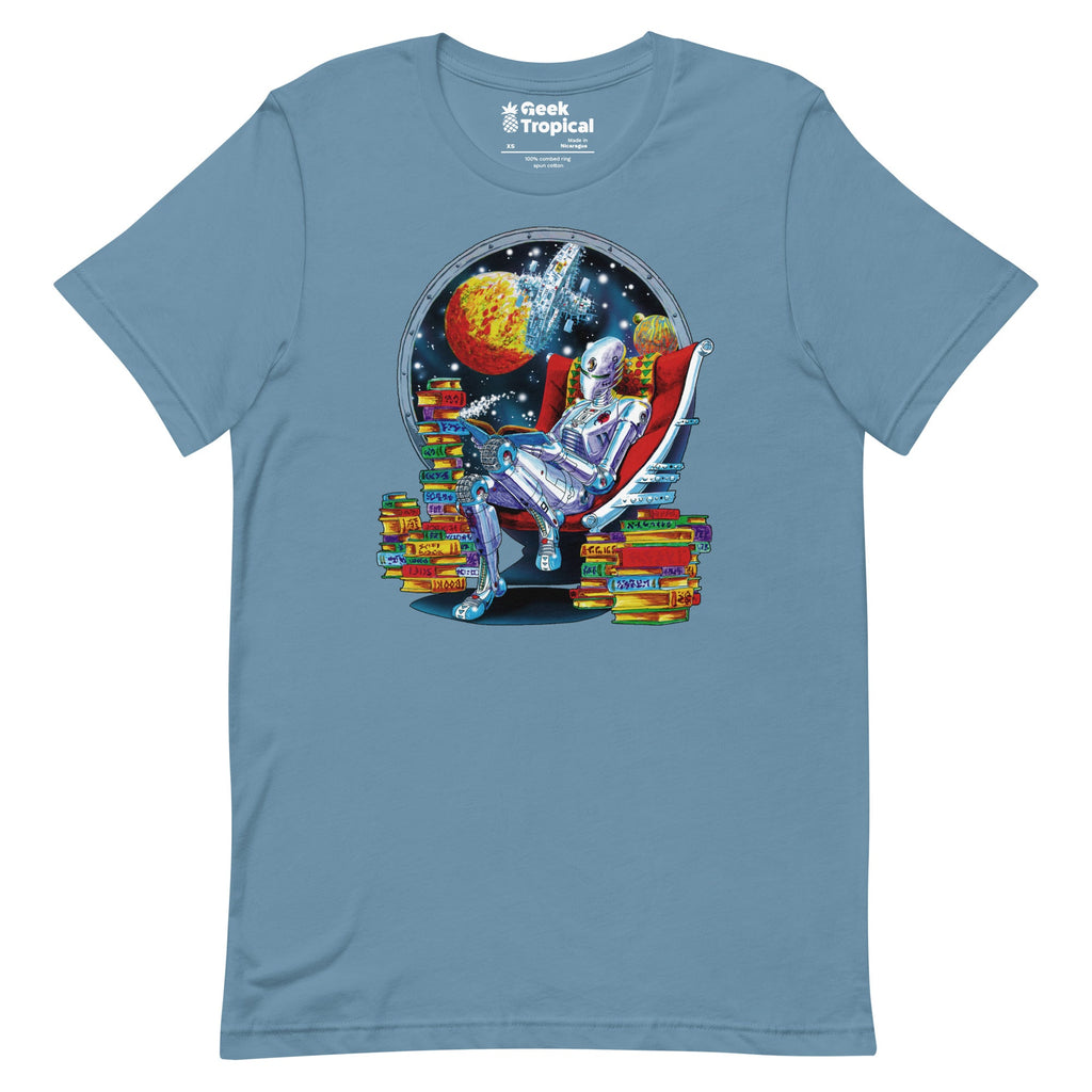 Robot Reading T-Shirt Geek Nerd Advertise to Meta Book Prints Fantasy Prints