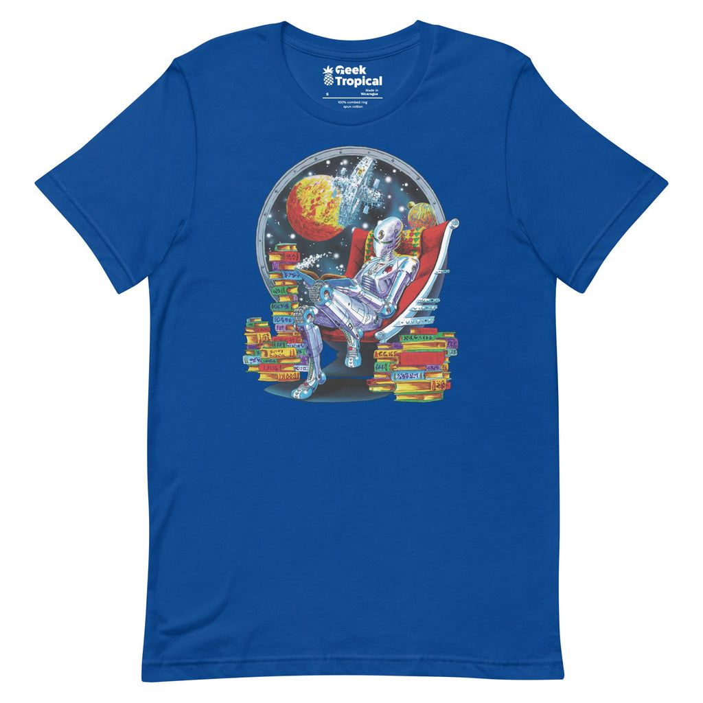 Robot Reading T-Shirt Geek Nerd Advertise to Meta Book Prints Fantasy Prints