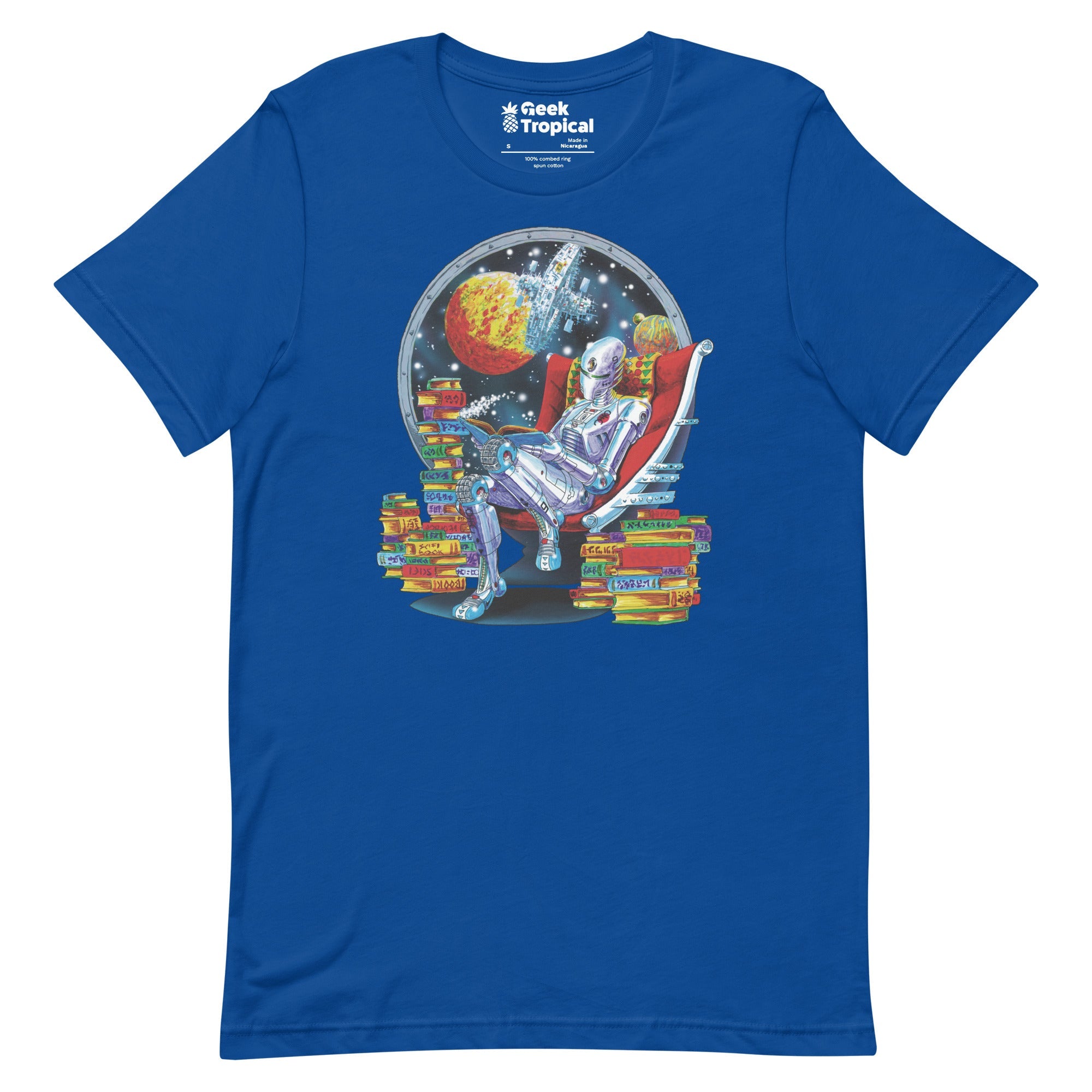 Robot Reading T-Shirt Geek Nerd Advertise to Meta Book Prints Fantasy Prints