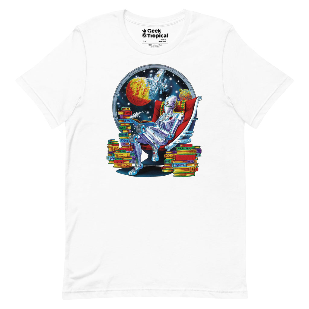 Robot Reading T-Shirt Geek Nerd Advertise to Meta Book Prints Fantasy Prints