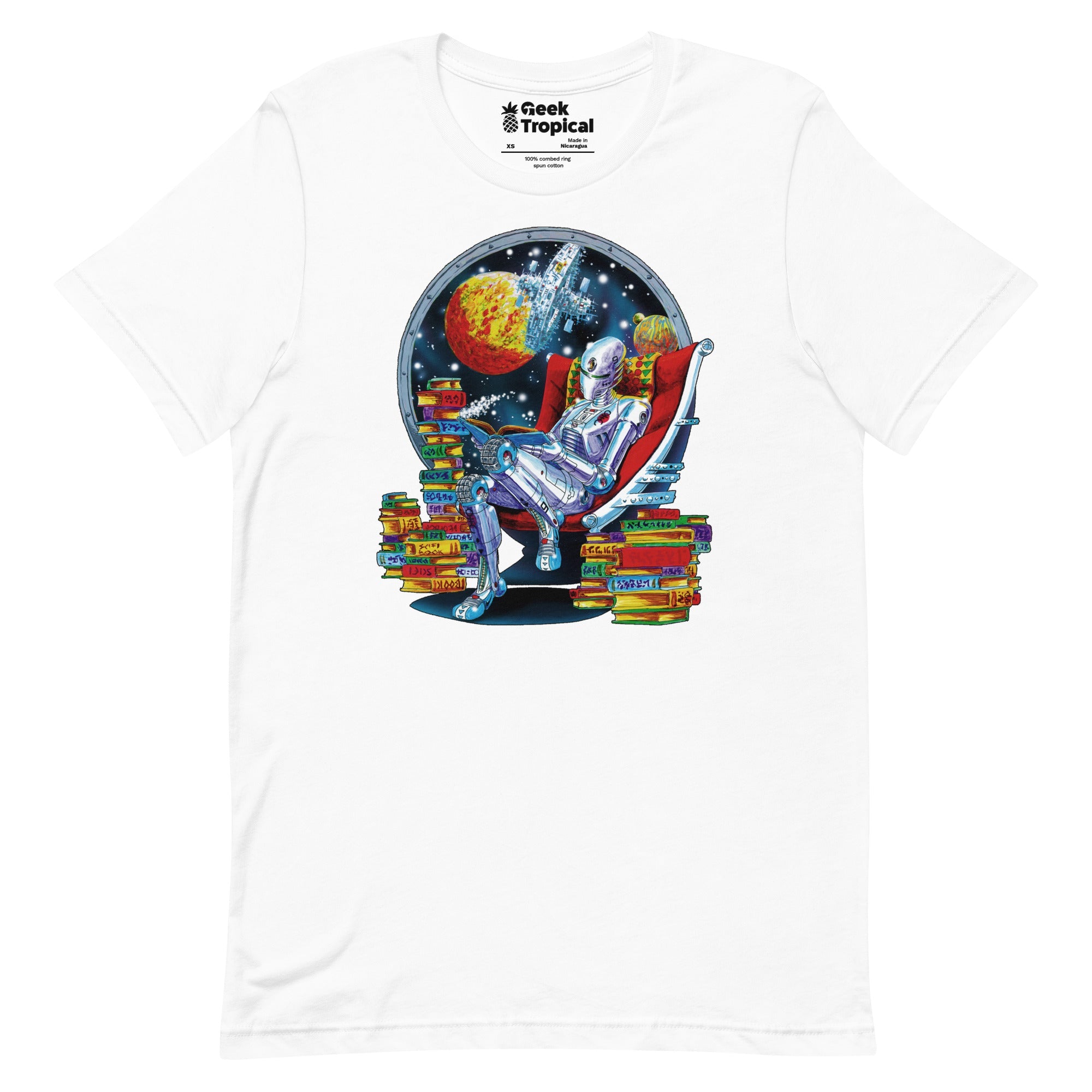 Robot Reading T-Shirt Geek Nerd Advertise to Meta Book Prints Fantasy Prints