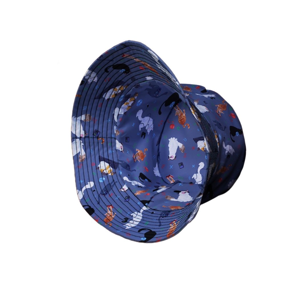 Video Game Cats Light Bucket Hat - M - Black Stitching - -